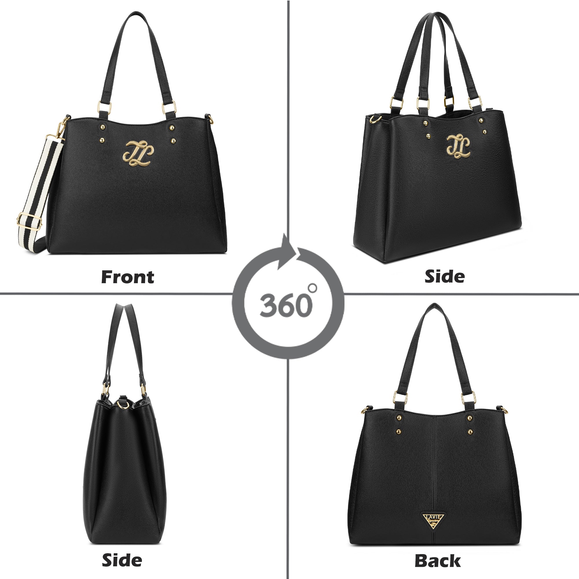 Albany 3 Compartment Medium Satchel Bag Black