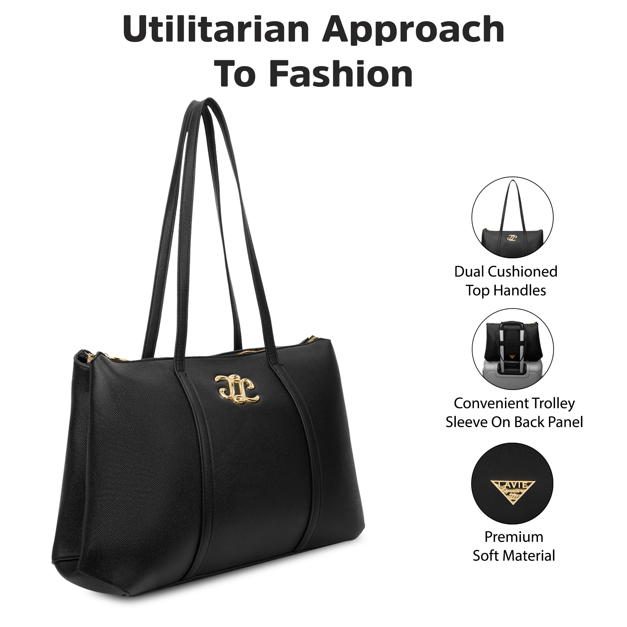 Evans 3 Compartment Large Tote Bag Black