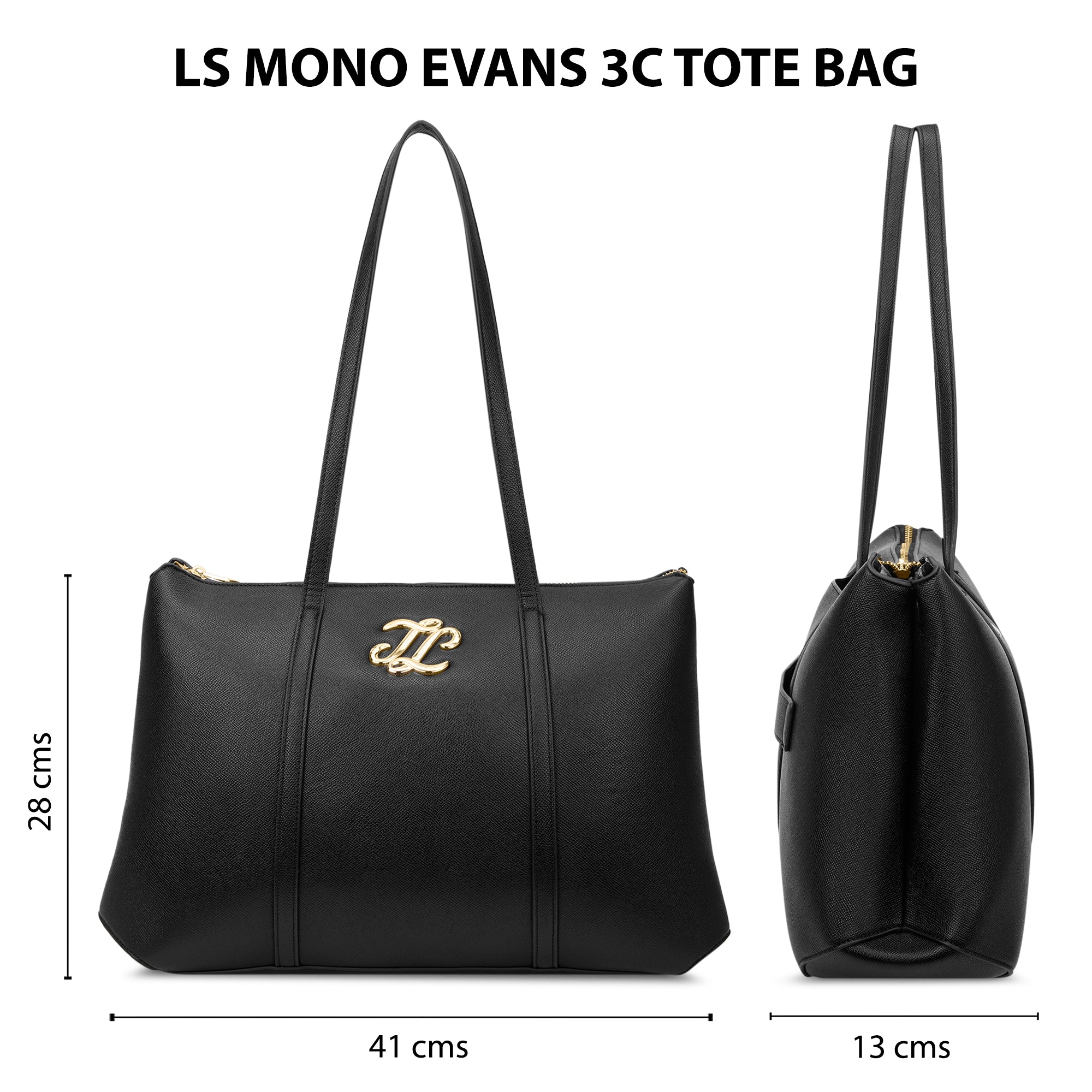 Evans 3 Compartment Large Tote Bag Black