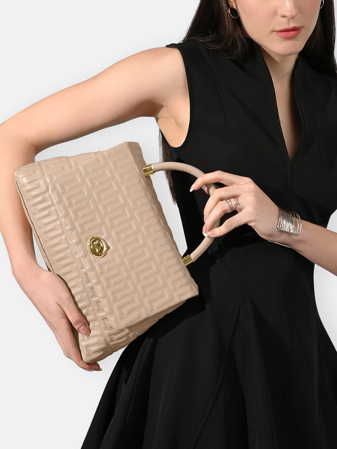 Chaney Medium Flap Satchel Bag Beige