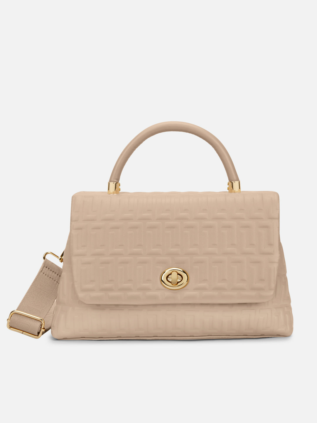 Chaney Medium Flap Satchel Bag Beige