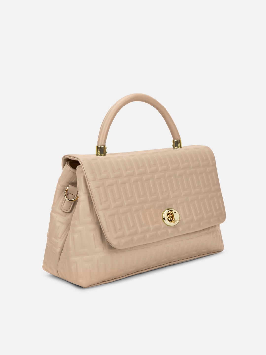 Chaney Medium Flap Satchel Bag Beige