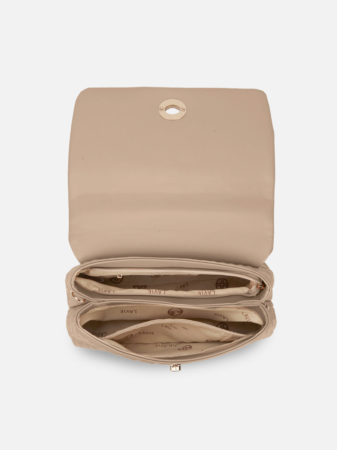 Chaney Medium Flap Satchel Bag Beige