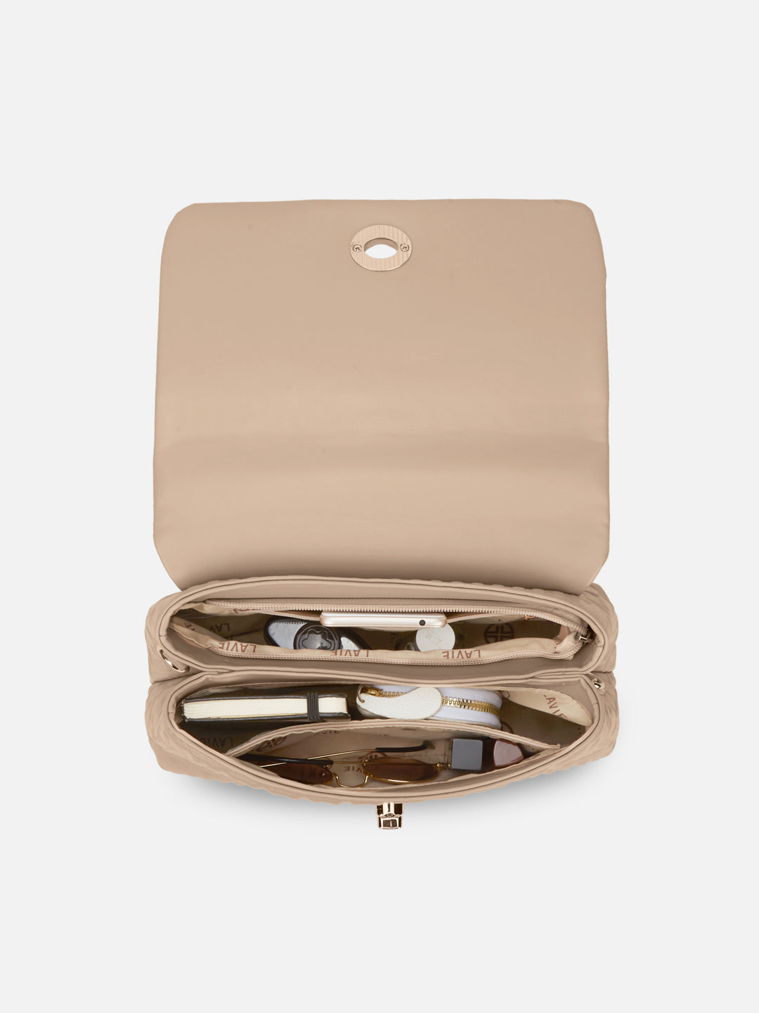 Chaney Medium Flap Satchel Bag Beige