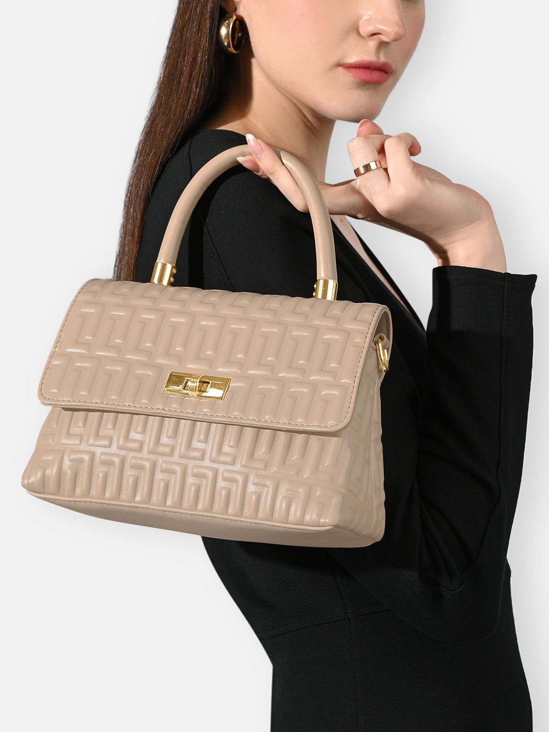 Chaney Small Flap Satchel Bag Beige