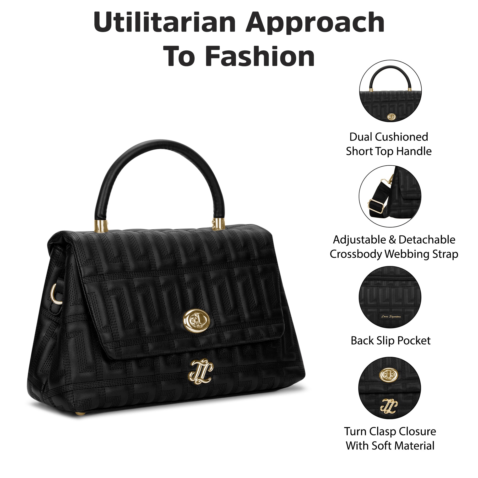 Quilt Marco Flap Medium 'S Ladies Handbag Black