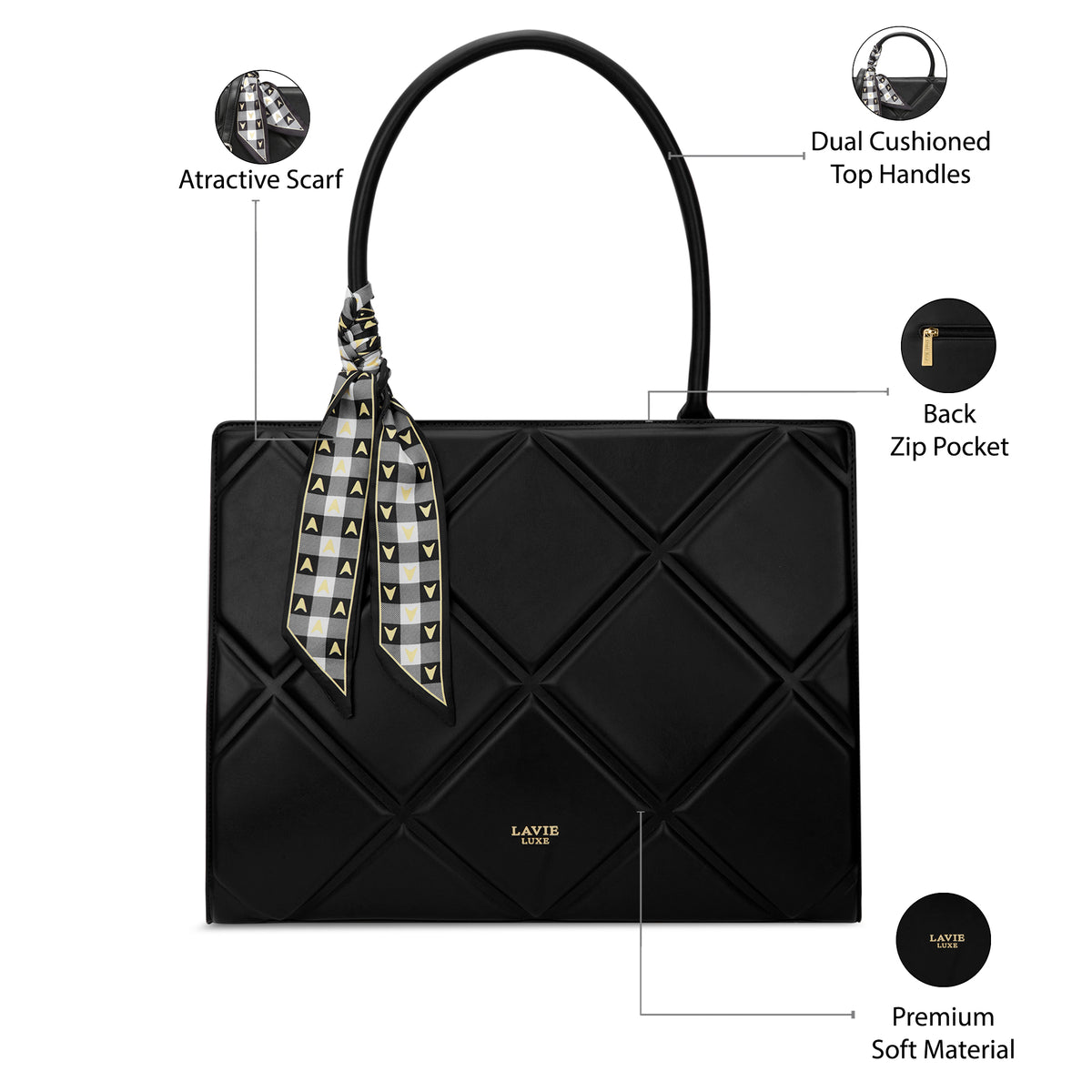 Quare Extra Large Black Laptop Handbag