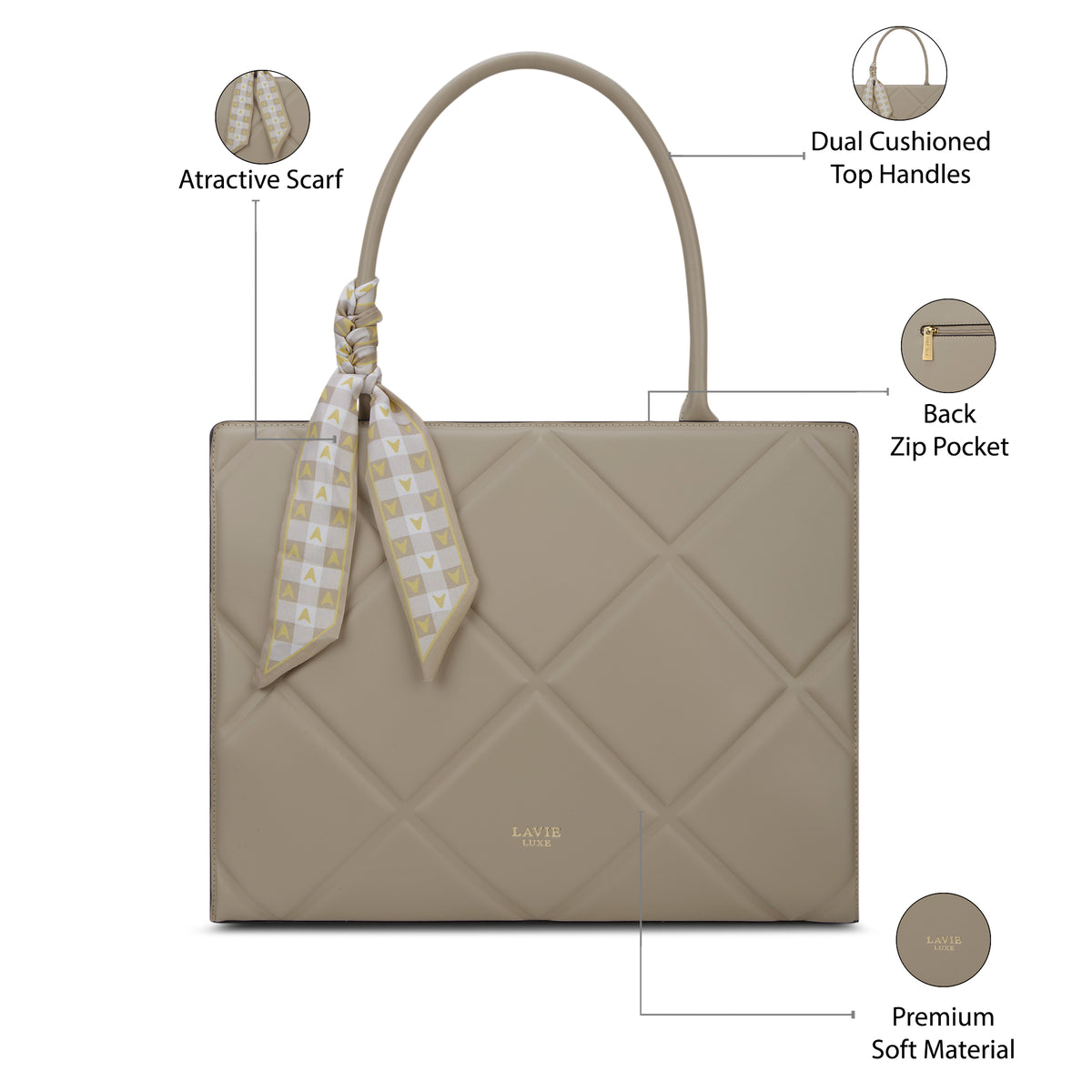 Quare Extra Large Beige Laptop Handbag