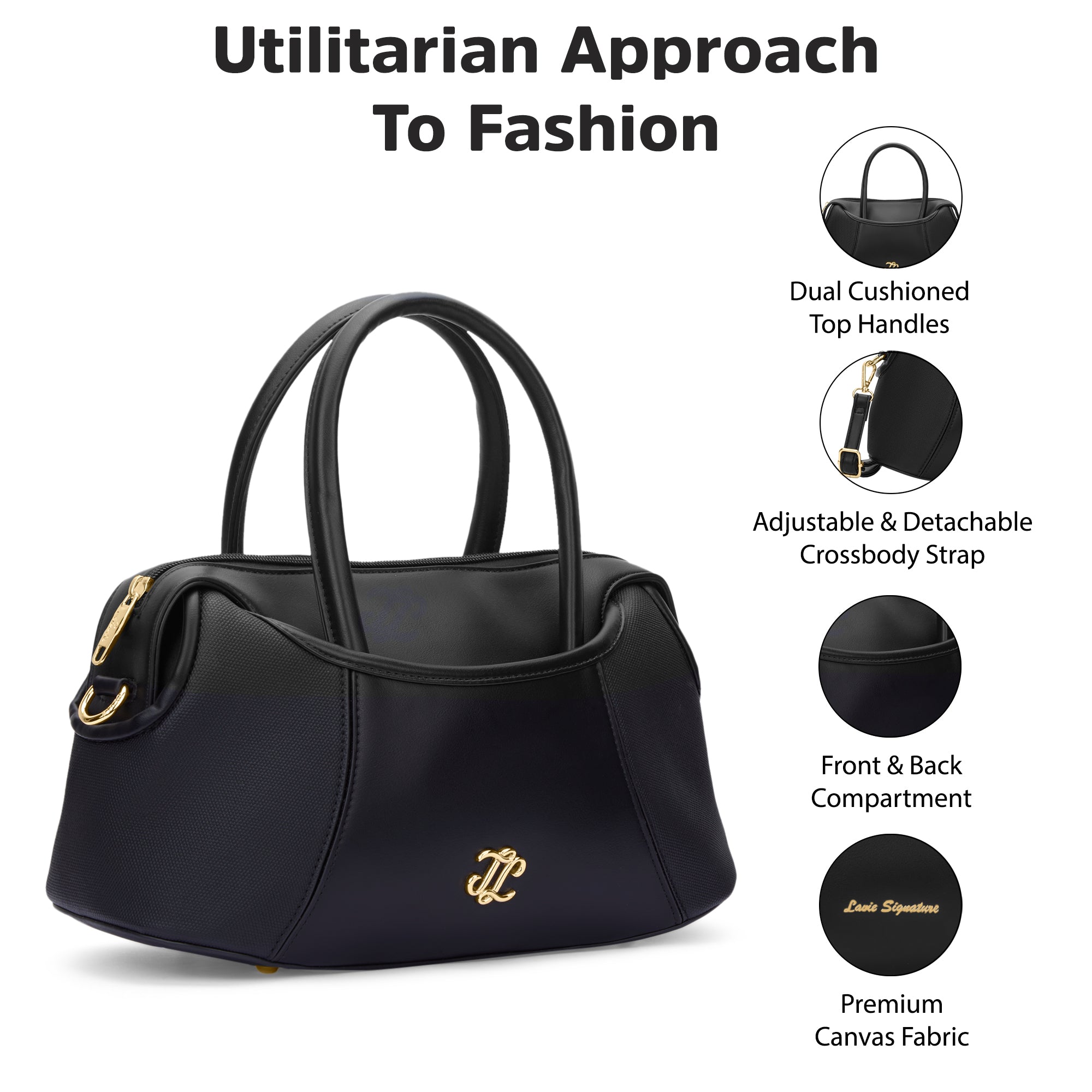 Canva Horizontal Medium Satchel Bag Black