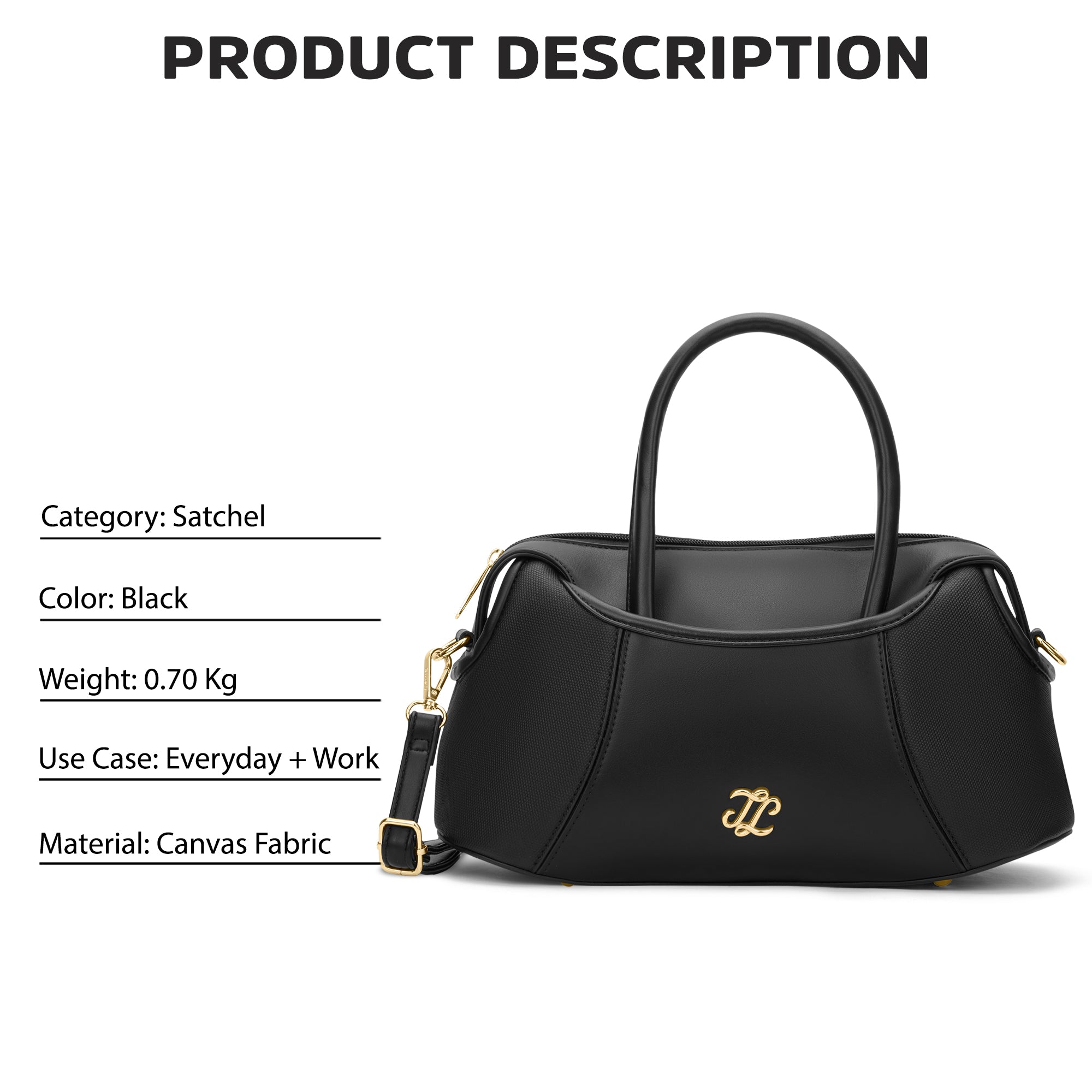 Canva Horizontal Medium Satchel Bag Black