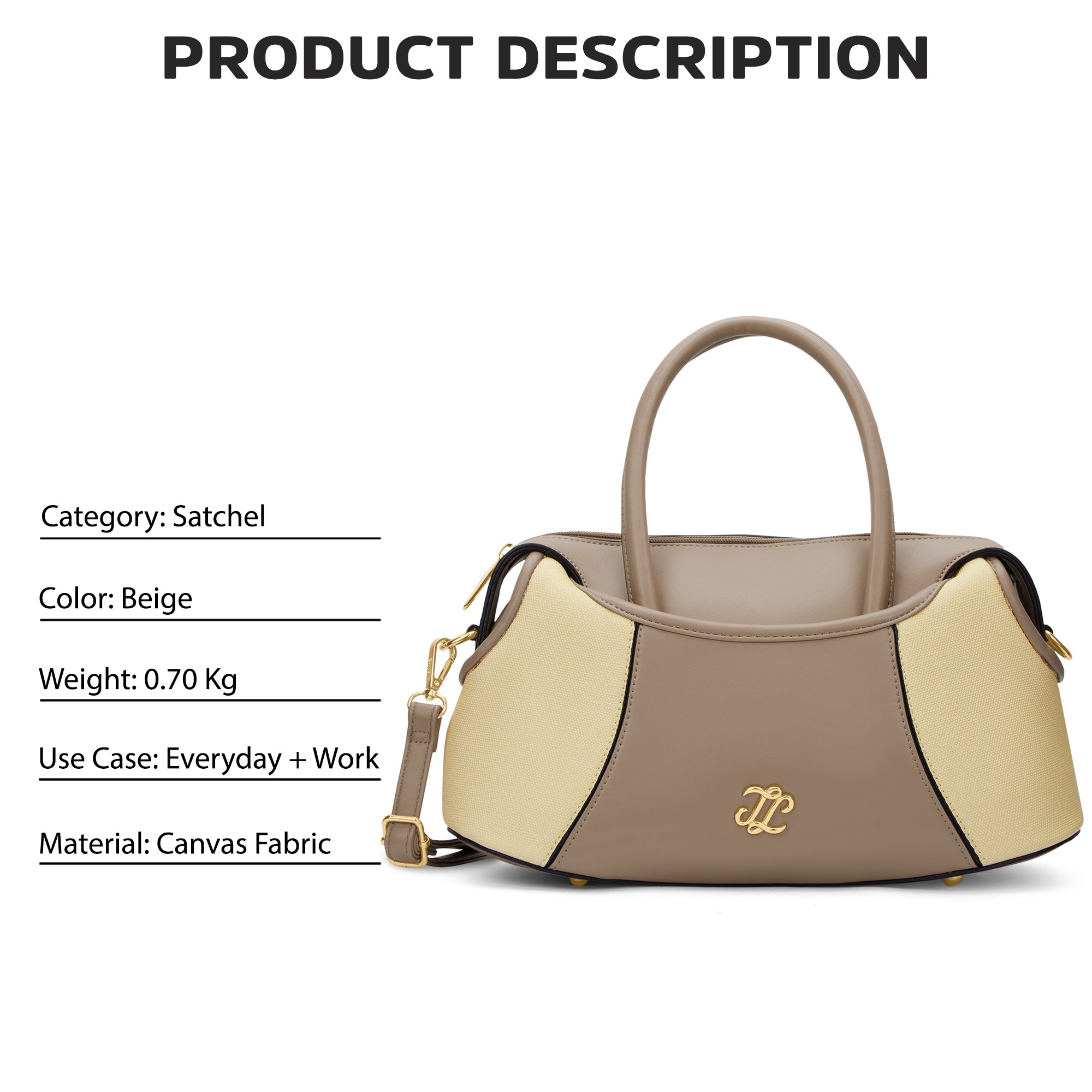 Canva Horizontal Medium Satchel Bag Beige