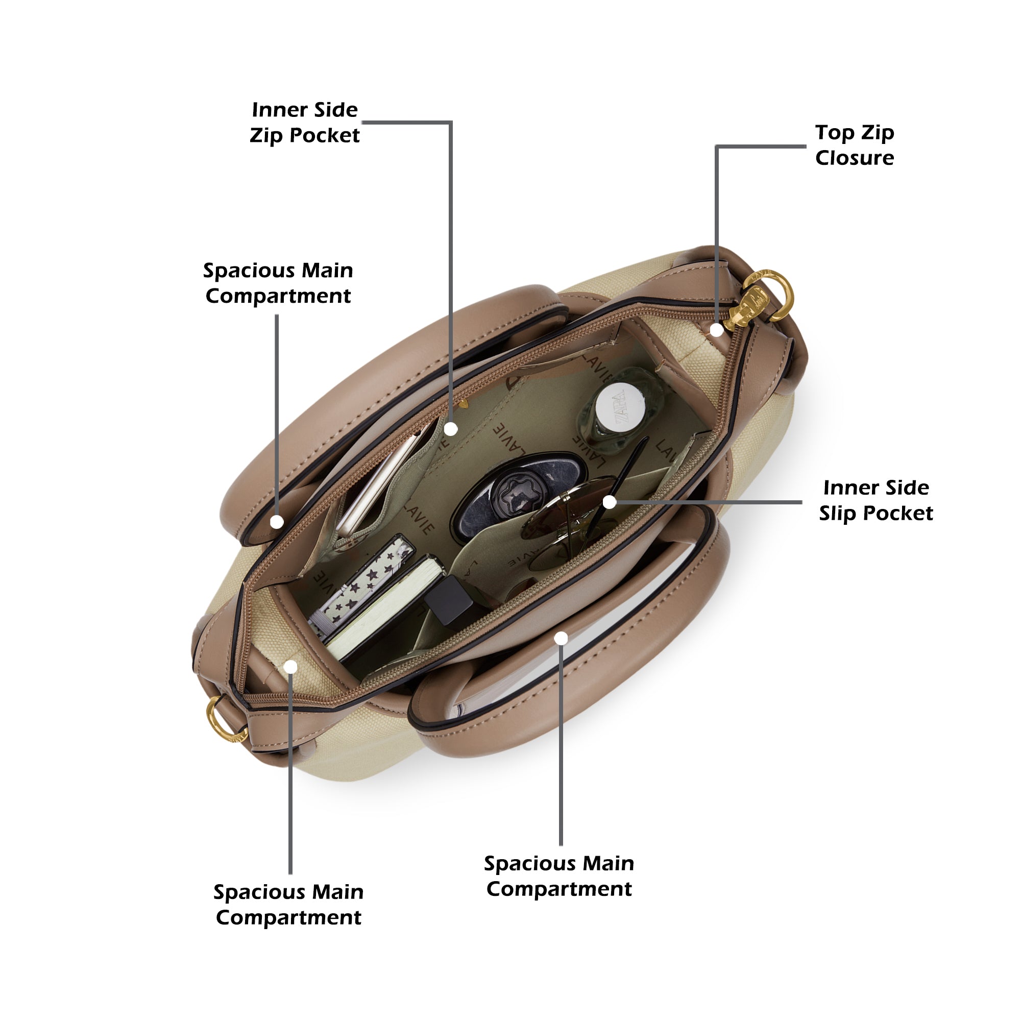 Canva Horizontal Medium Satchel Bag Beige