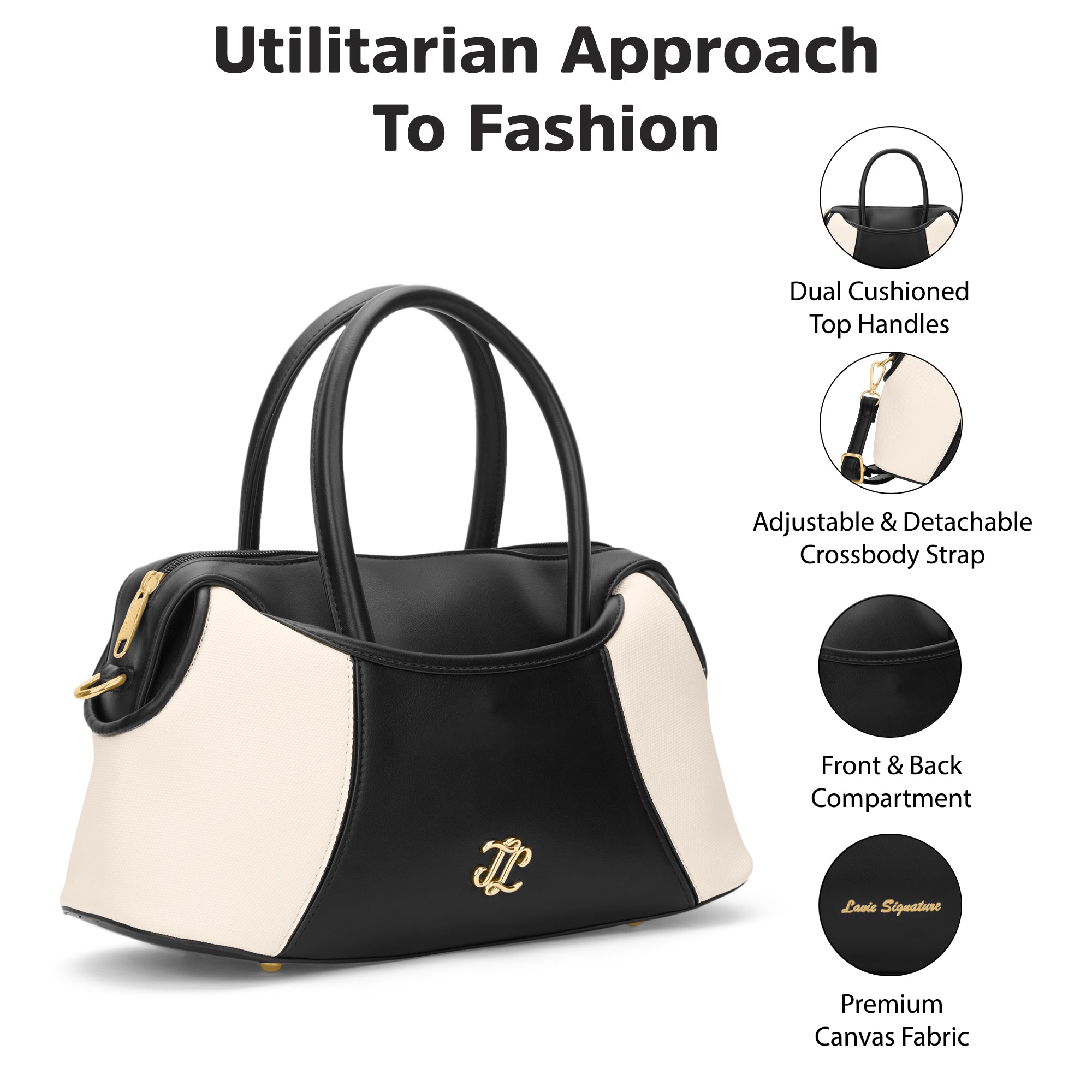 Canva Horizontal Medium Satchel Bag Off White
