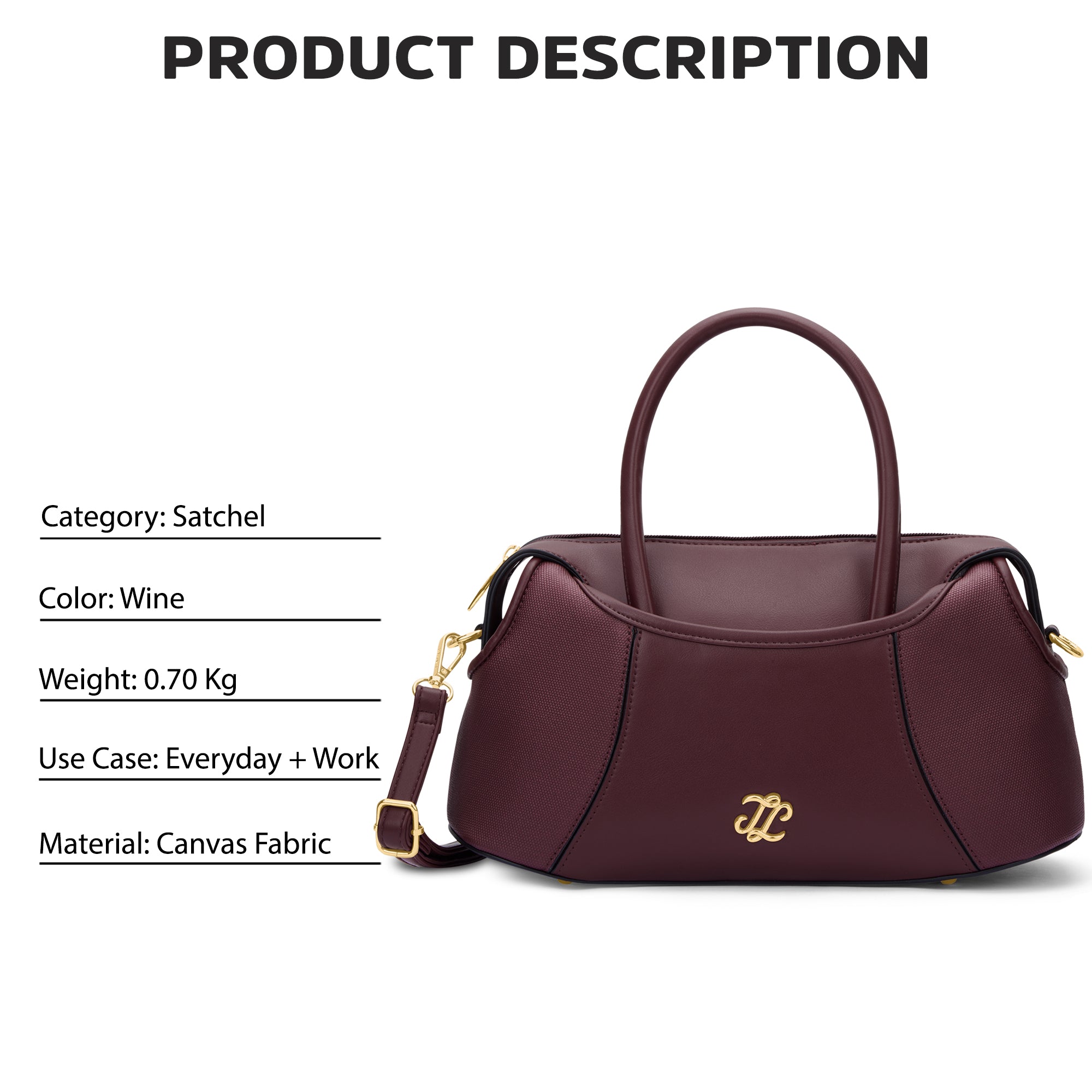 Canva Horizontal Medium Satchel Bag Wine
