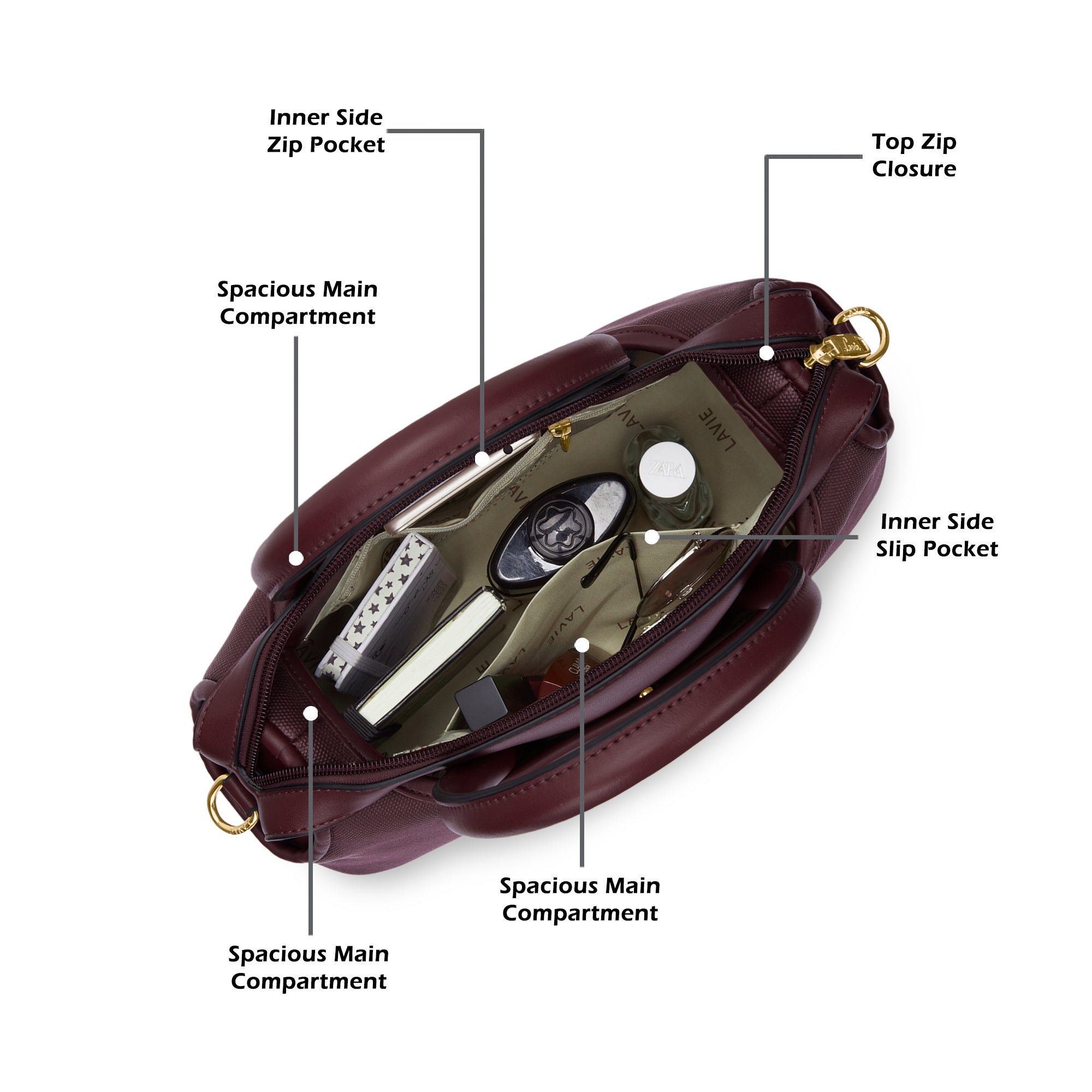 Canva Horizontal Medium Satchel Bag Wine