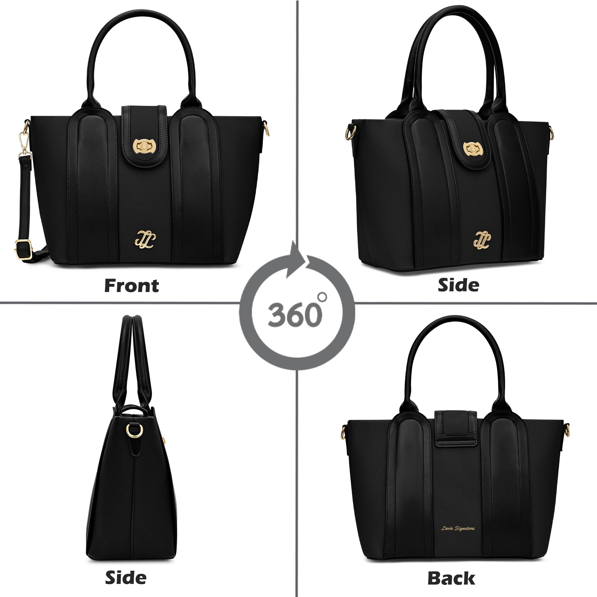 Canva Lock Large Satchel Bag Black