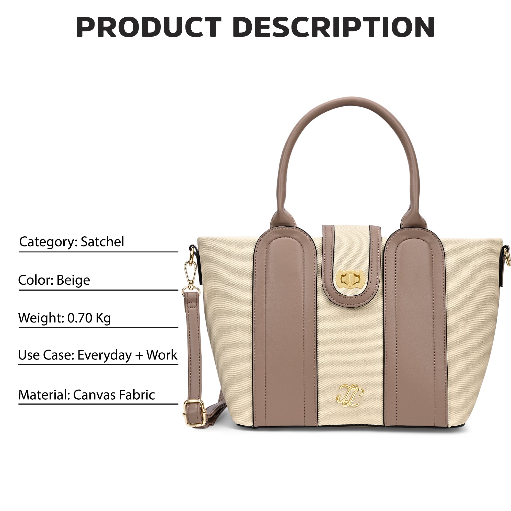 Canva Lock Large Satchel Bag Beige