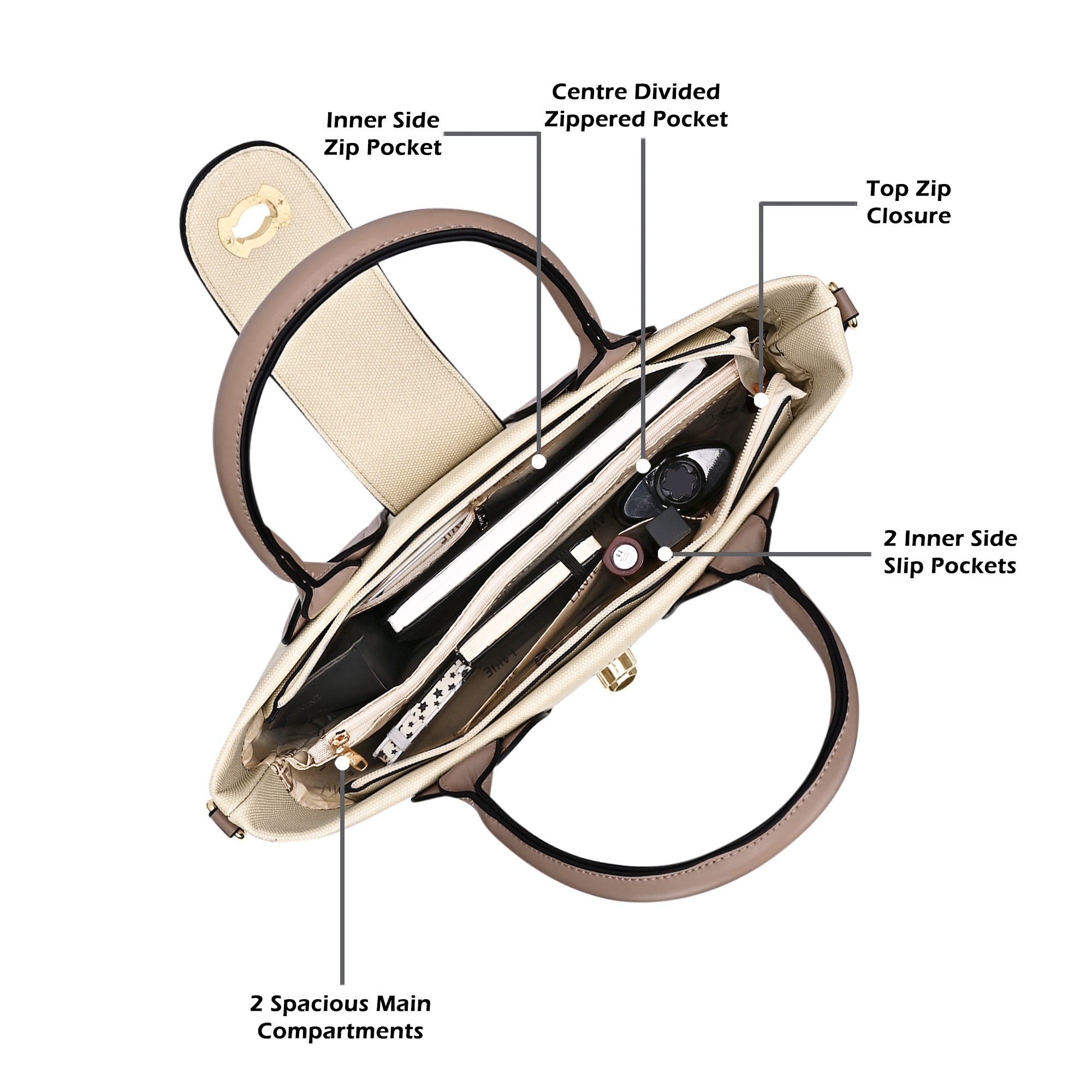 Canva Lock Large Satchel Bag Beige