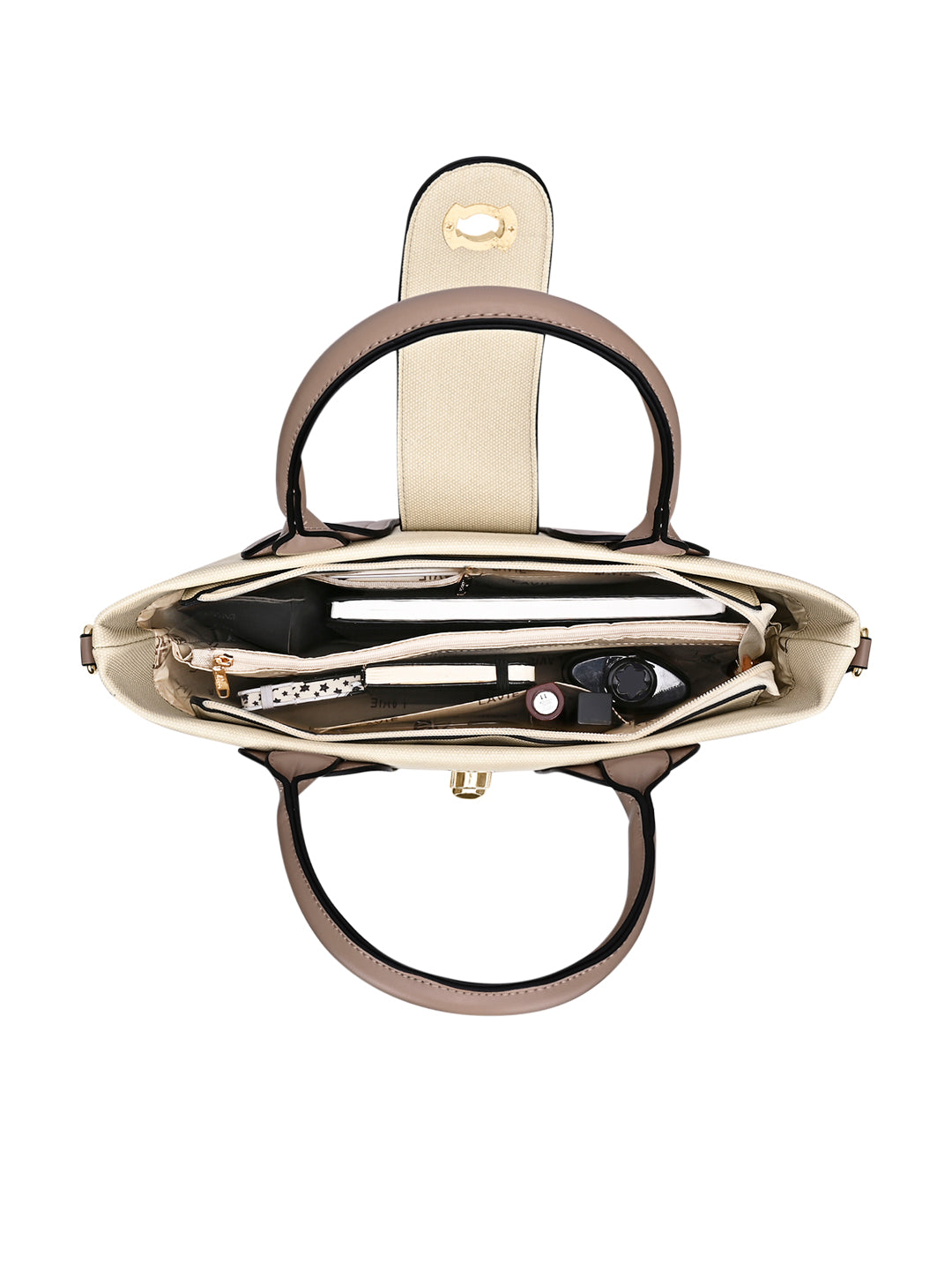 Canva Lock Large Satchel Bag Beige