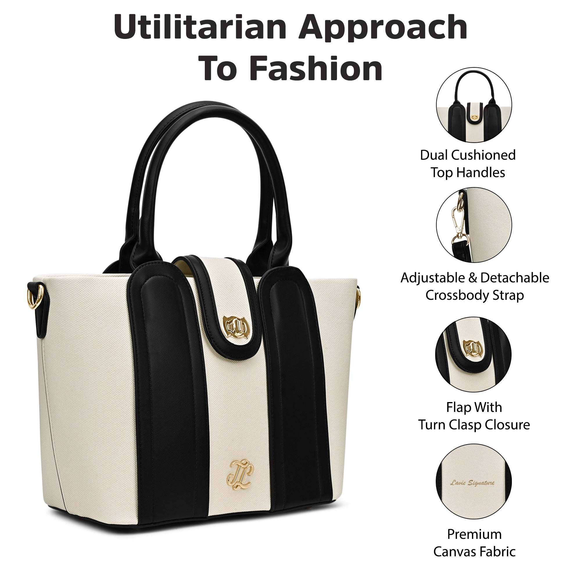 Canva Lock Large Satchel Bag Off White