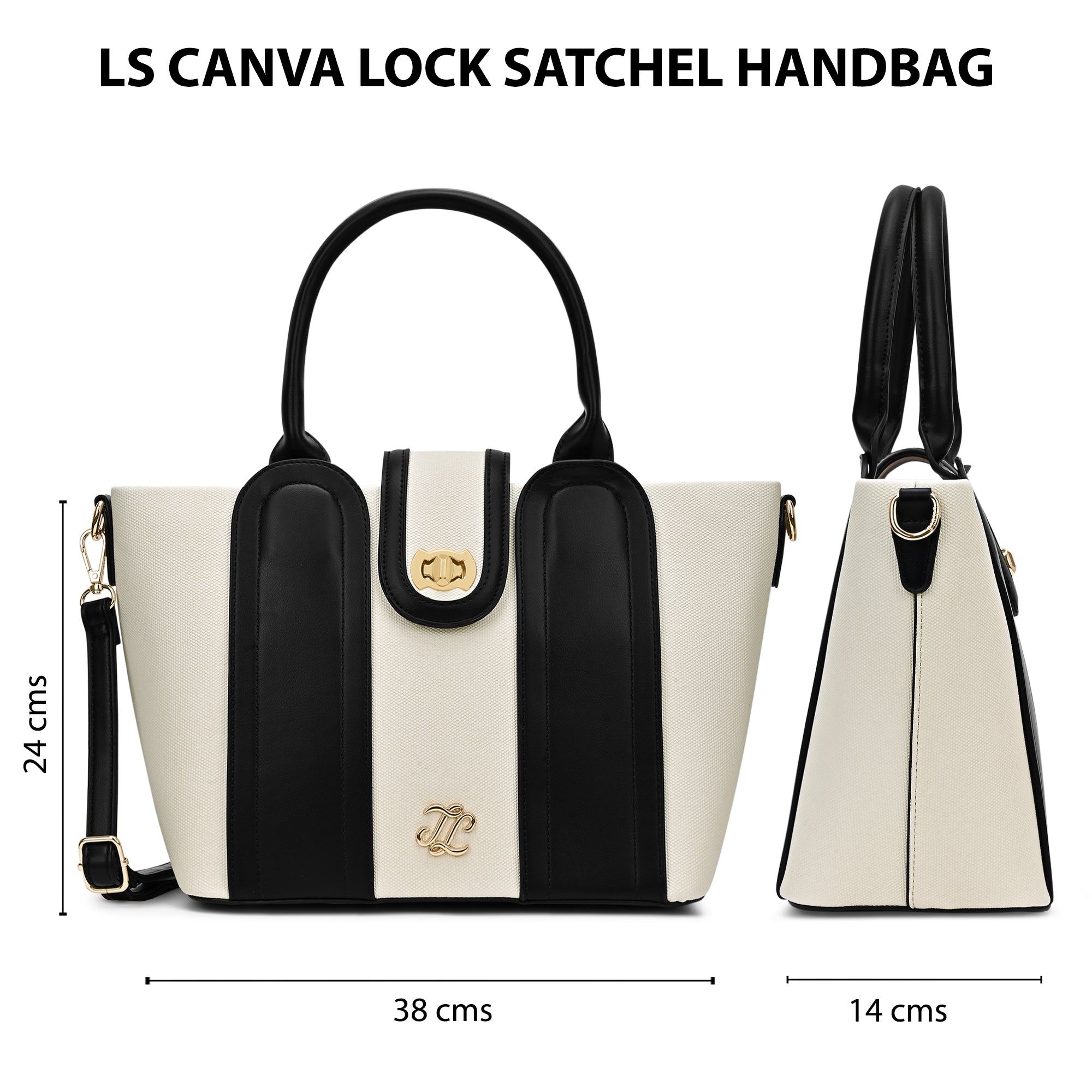 Canva Lock Large Satchel Bag Off White