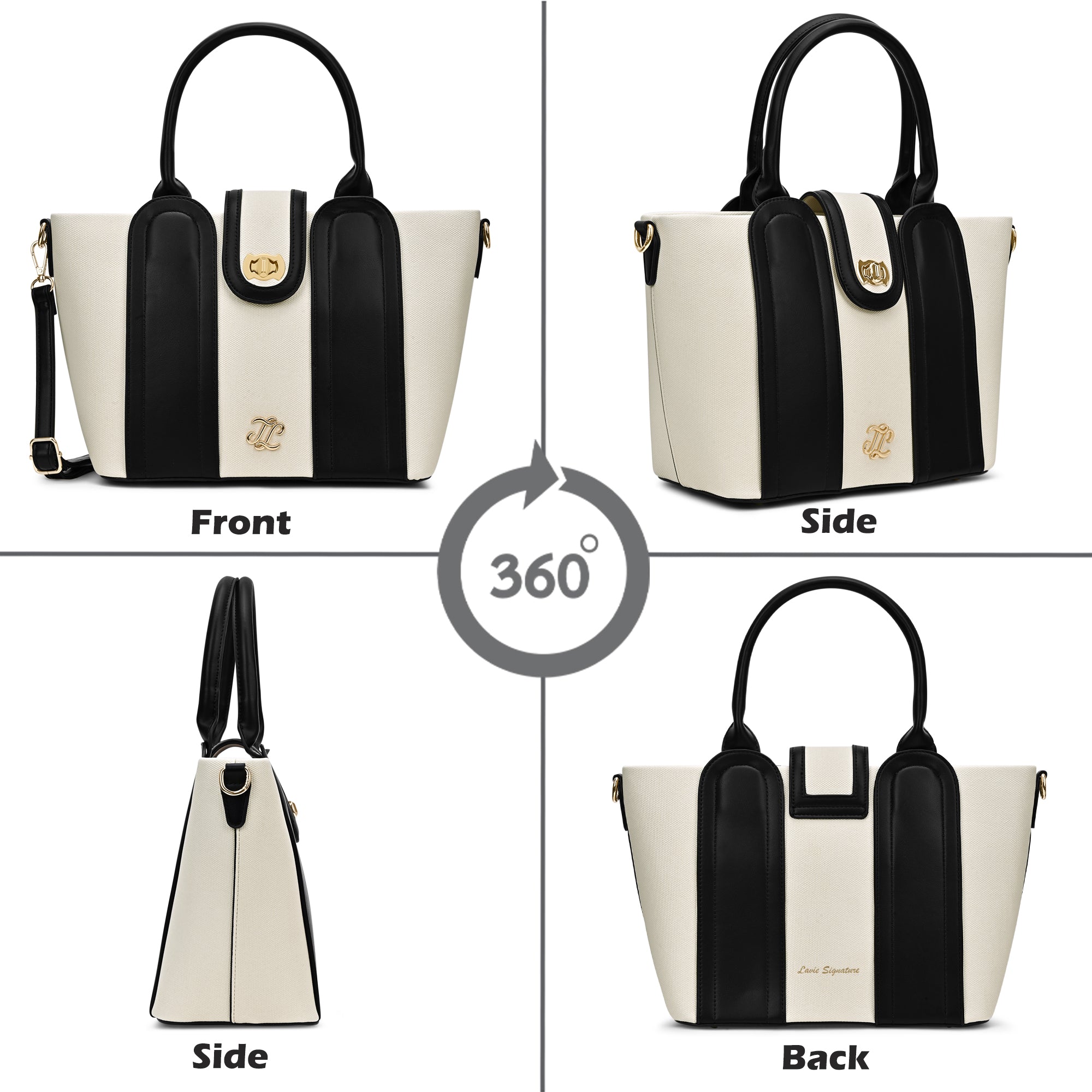 Canva Lock Large Satchel Bag Off White