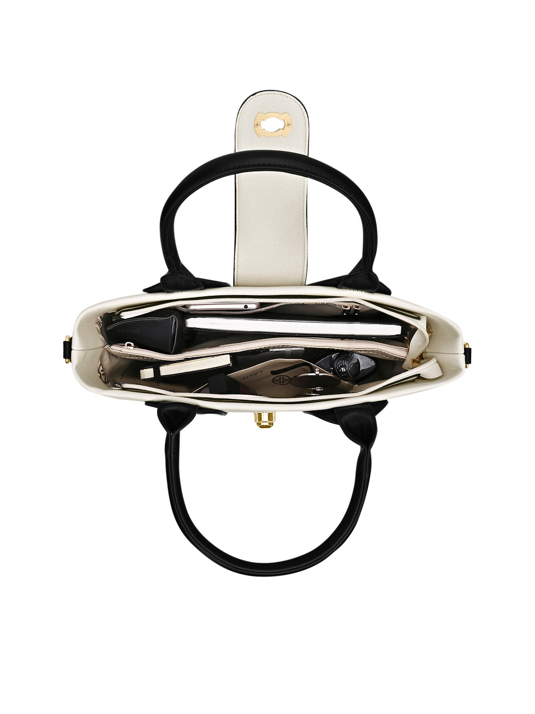 Canva Lock Large Satchel Bag Off White