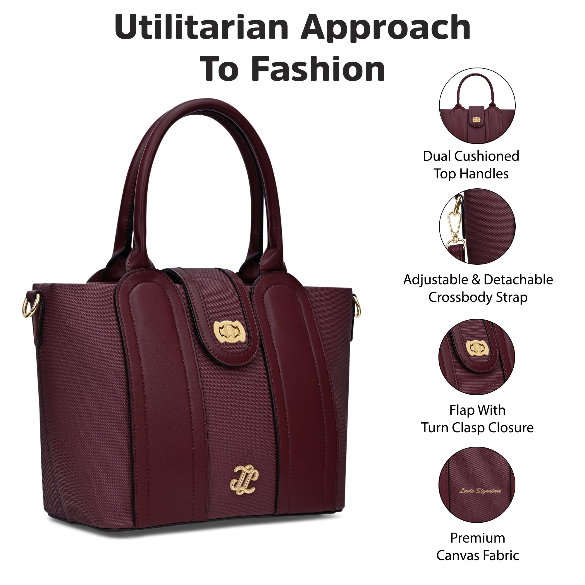Canva Lock Large Satchel Bag Wine