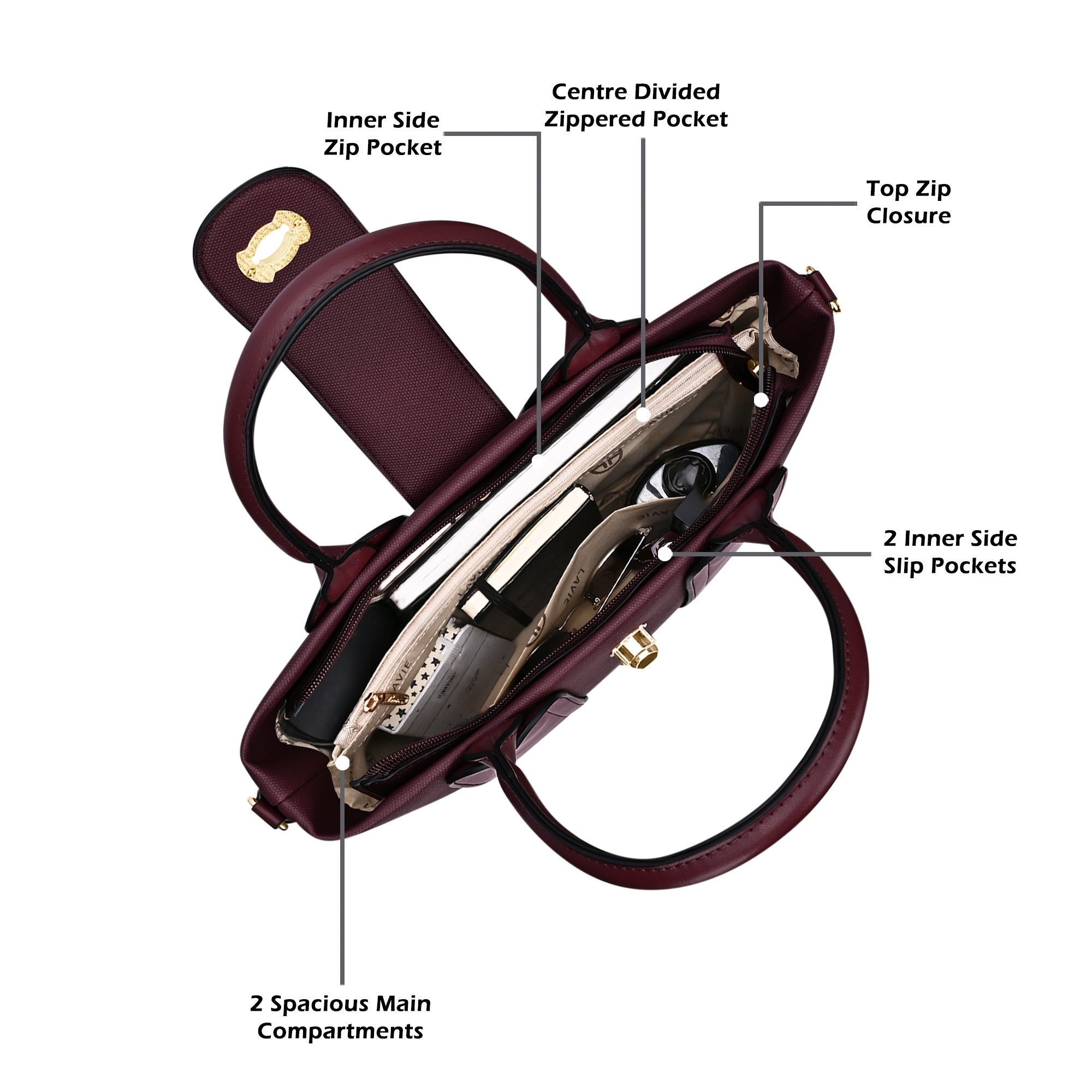 Canva Lock Large Satchel Bag Wine