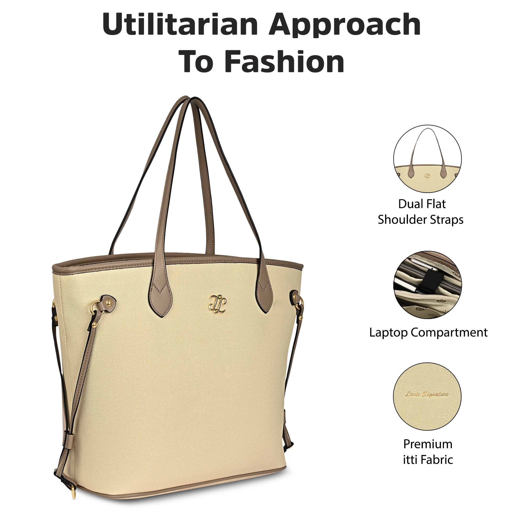 Canva Laptop Large Tote Bag Beige