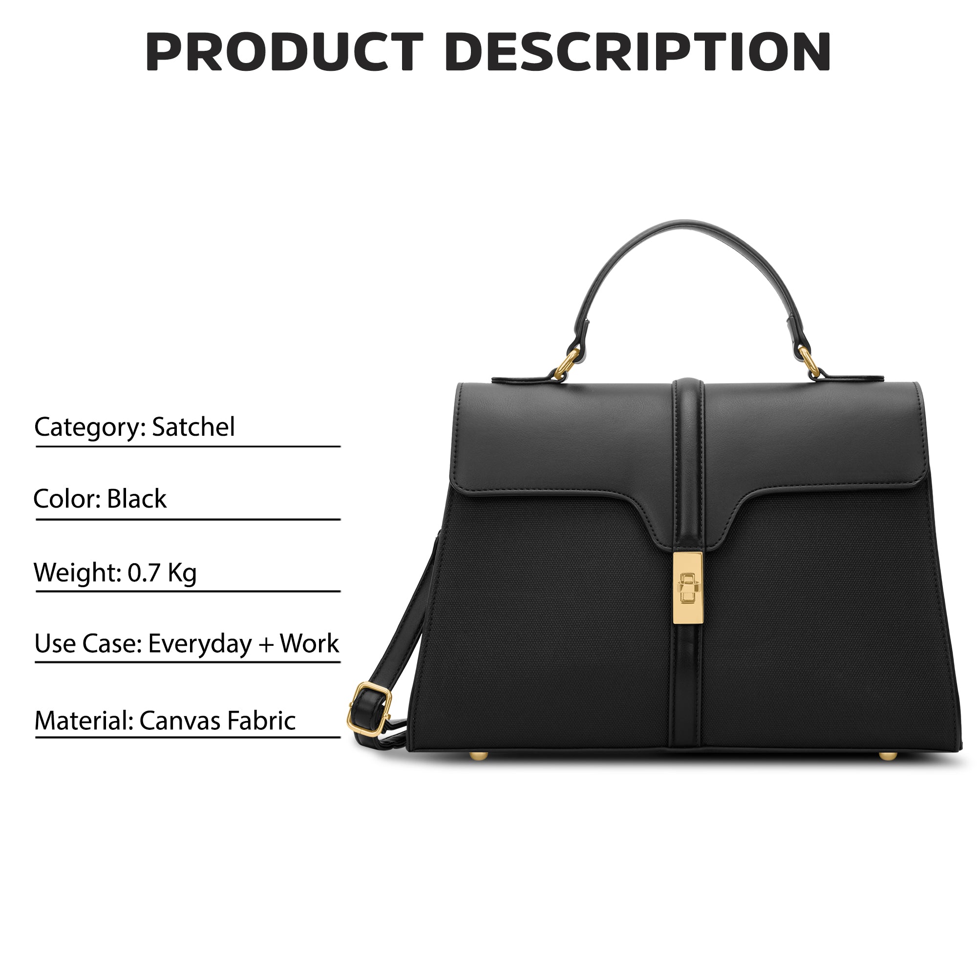 Canva Flap Medium Satchel Bag Black