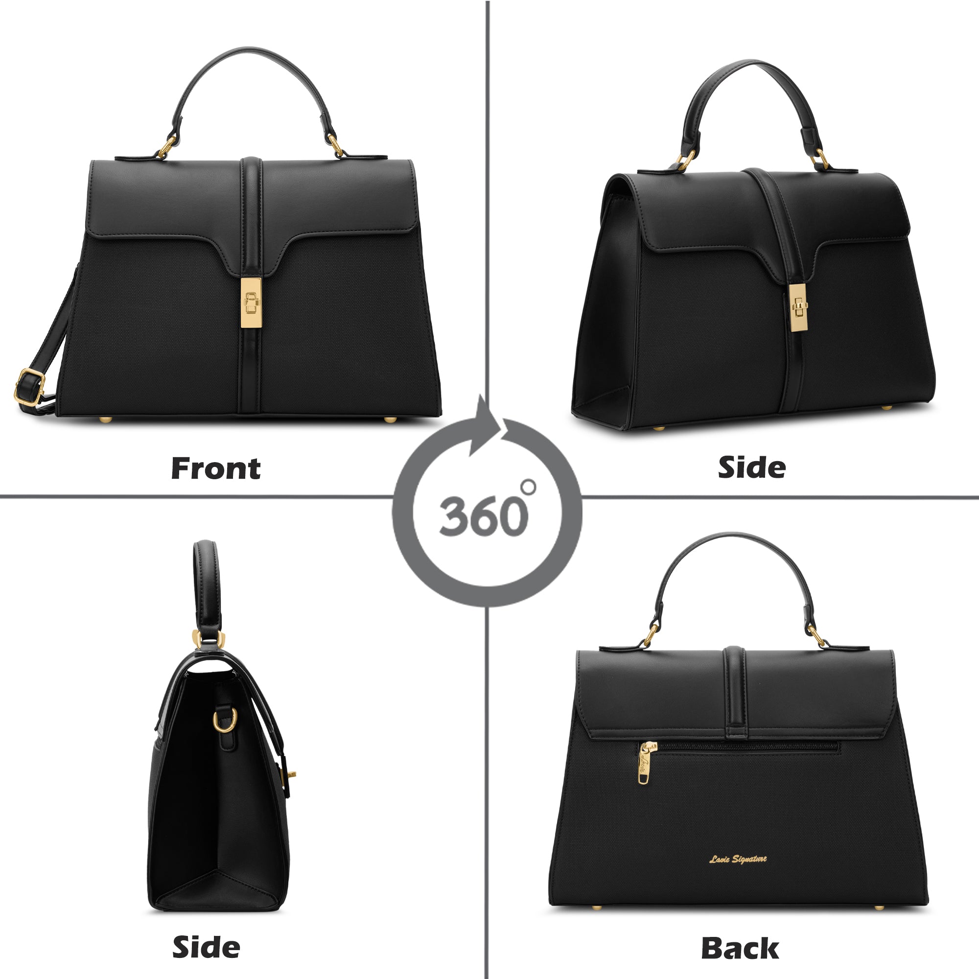 Canva Flap Medium Satchel Bag Black