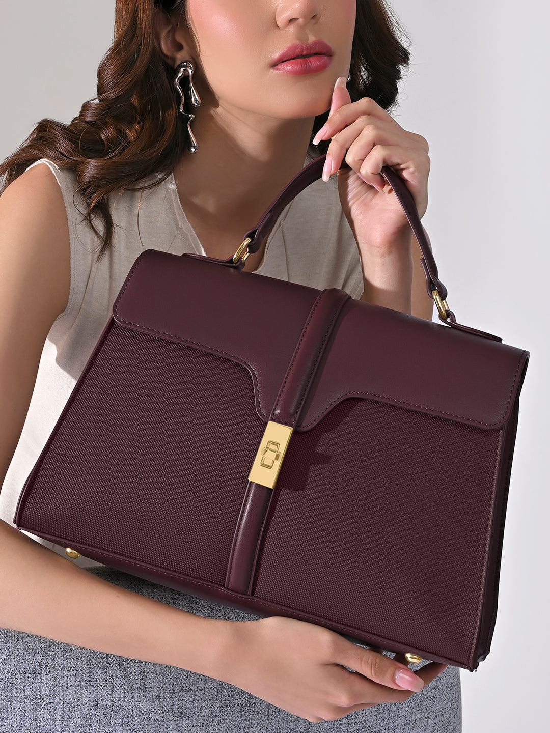 Canva Flap Medium Satchel Bag Wine
