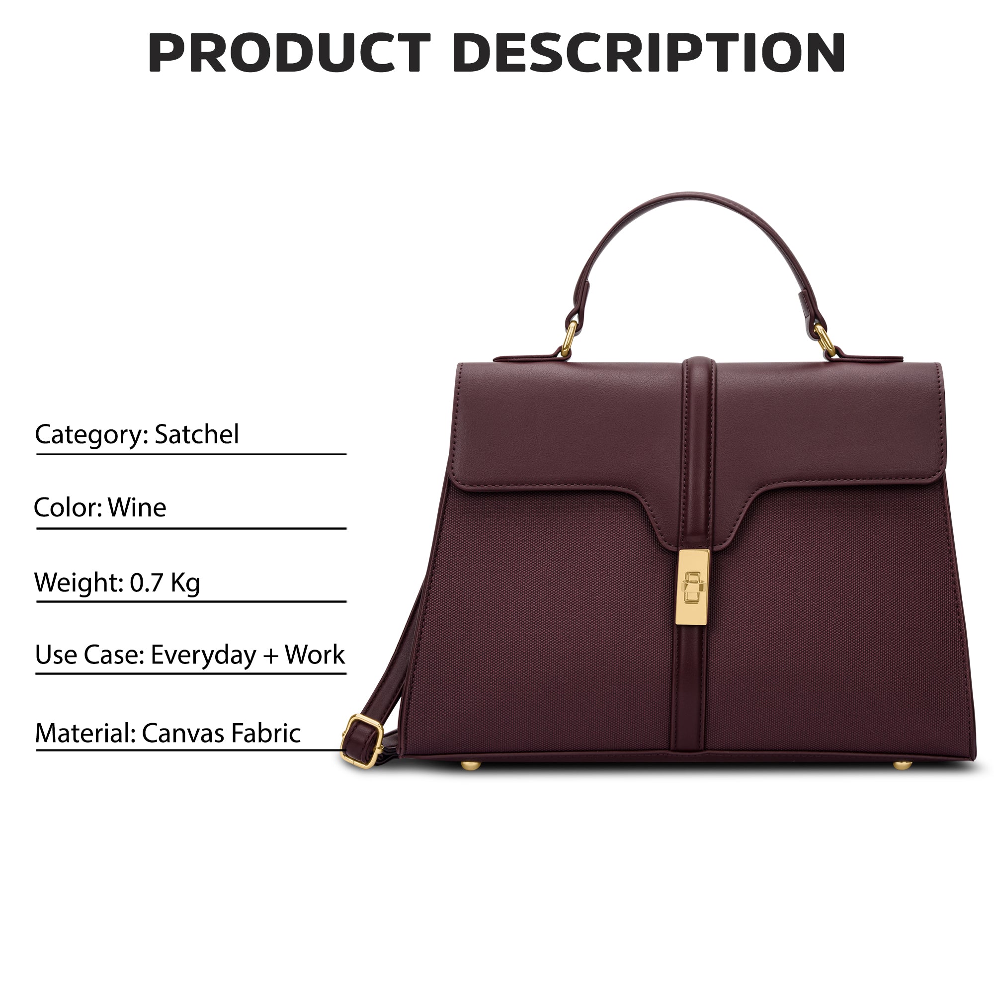 Canva Flap Medium Satchel Bag Wine