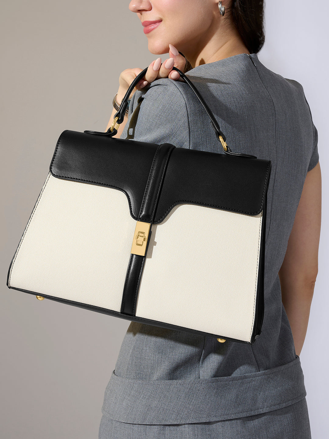 Canva Flap Medium Satchel Bag Off White