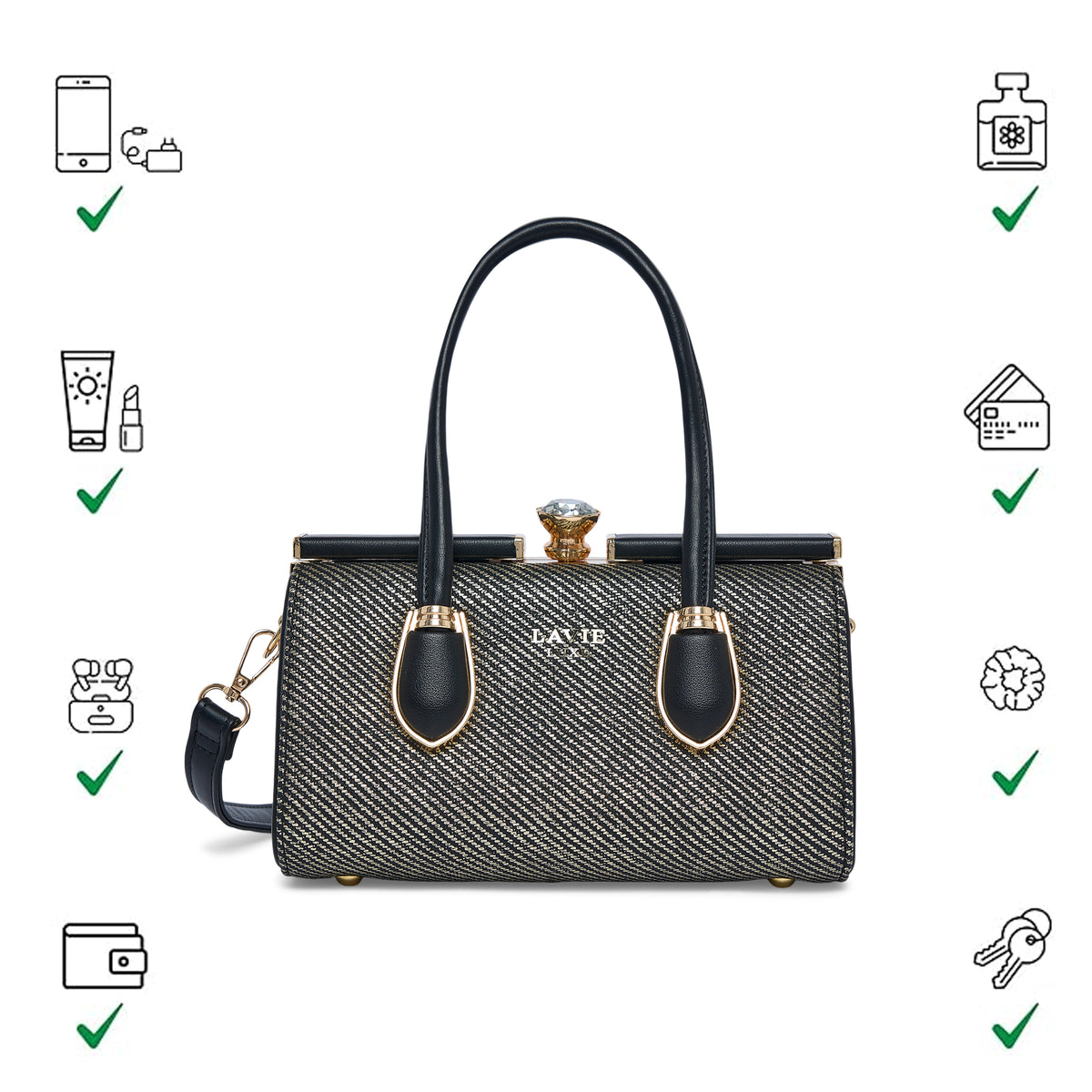 Glam Dazzle Small Black Handbag