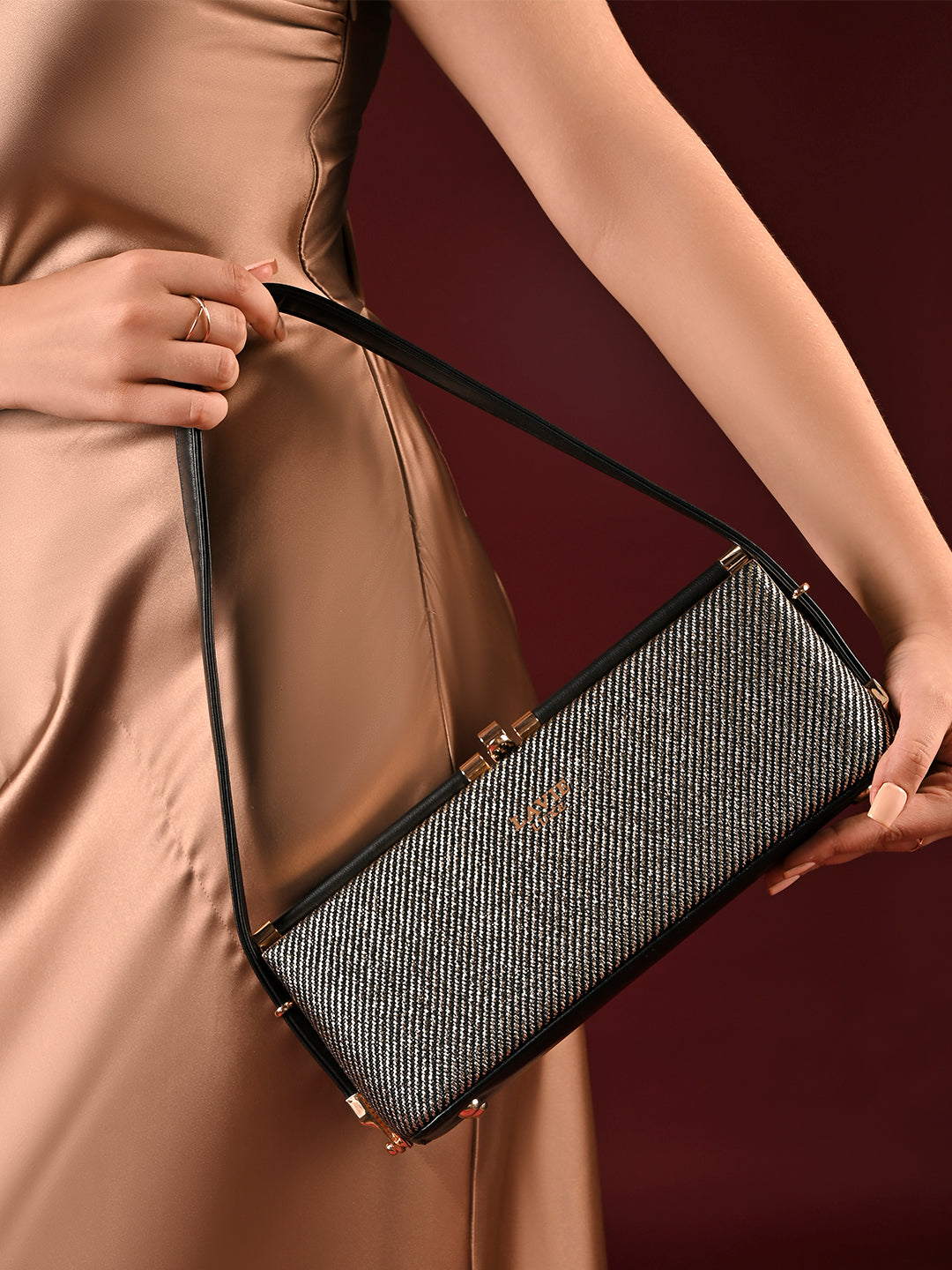 Glam Dazzle Horizontal Small Frame Bag Beige