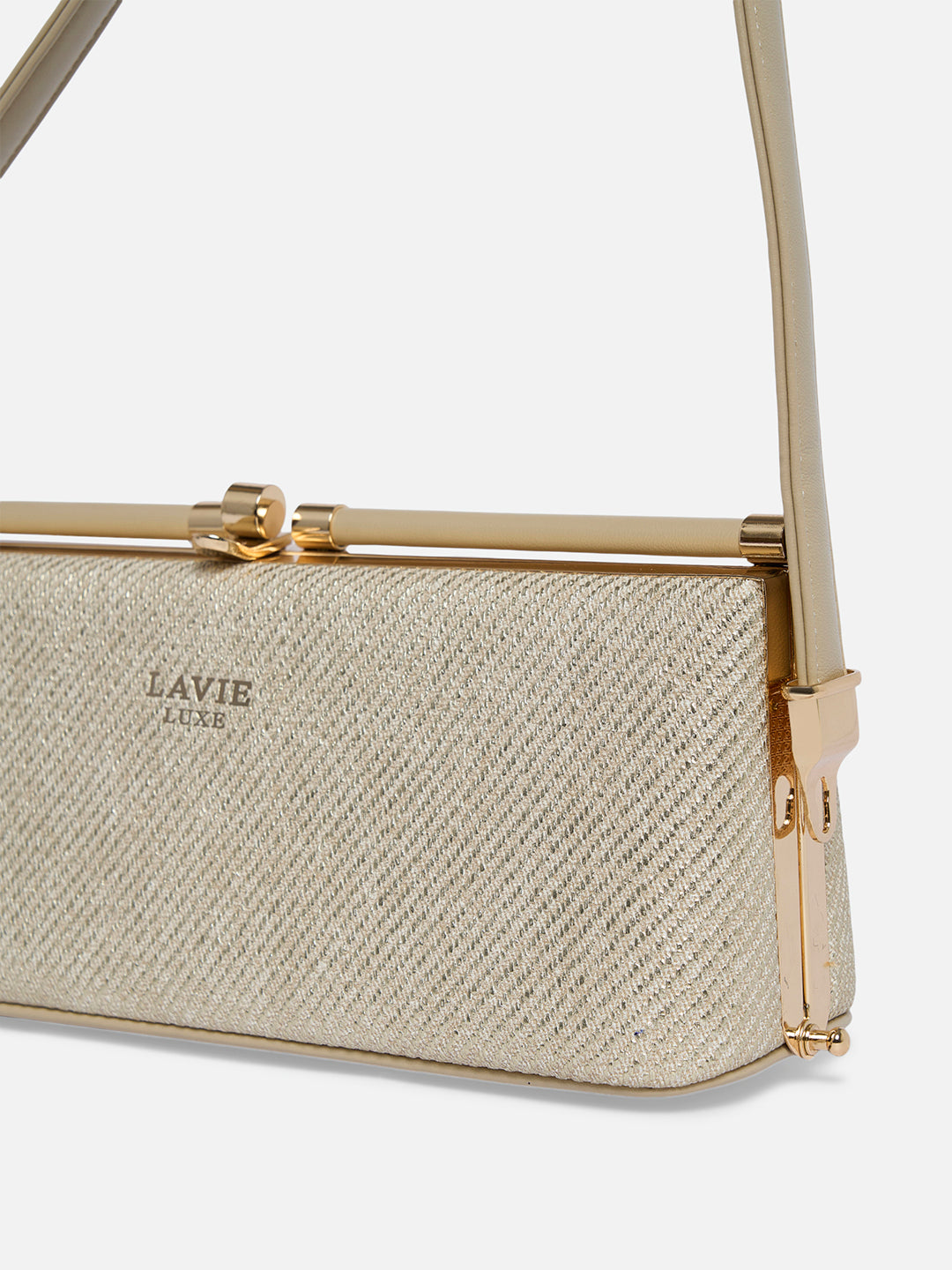 Glam Dazzle Horizontal Small Frame Bag Beige