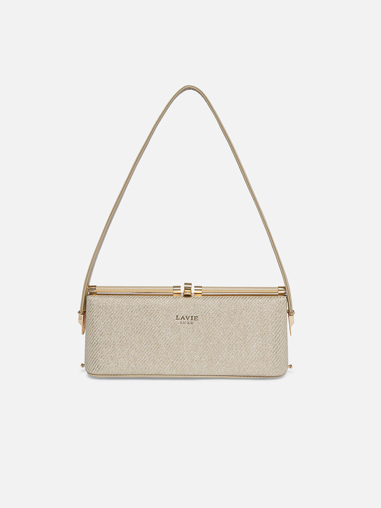 Glam Dazzle Horizontal Small Frame Bag Beige