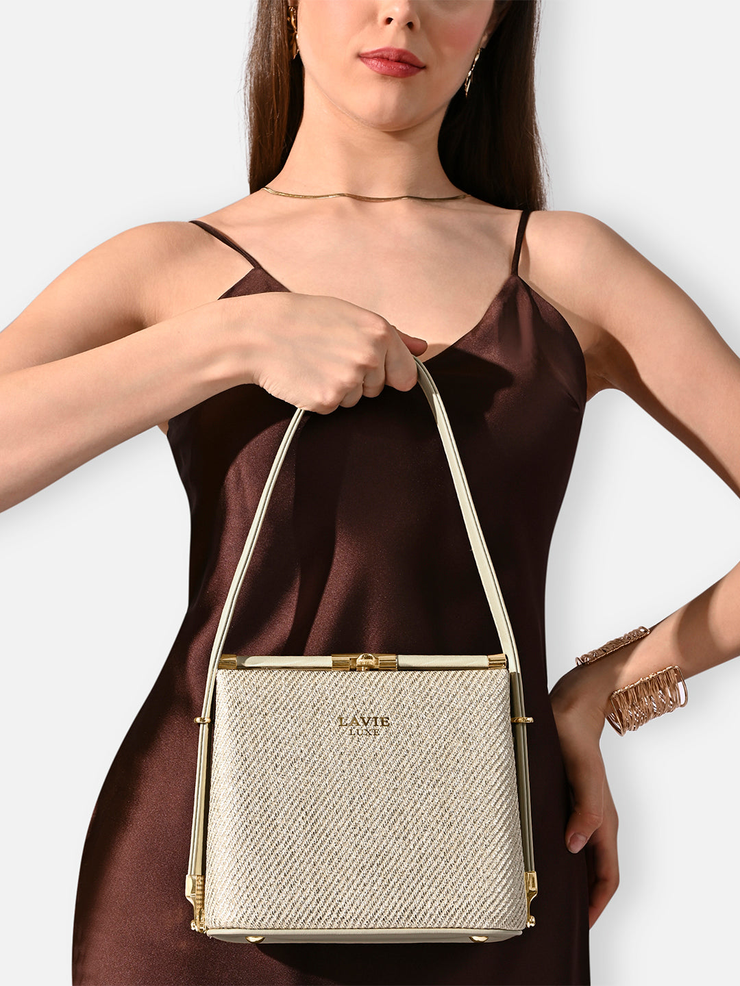 Glam Glare Small Frame Bag Beige