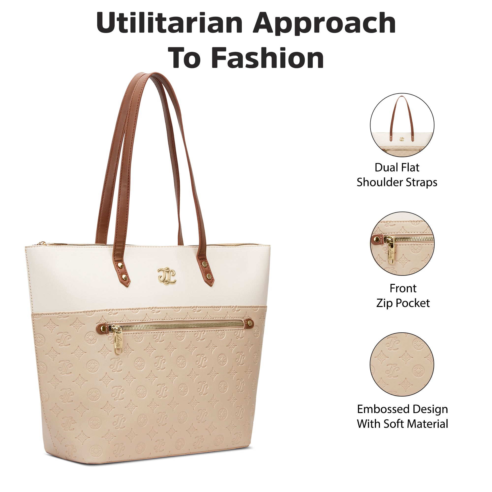 Colourblock Newyork Large Tote Bag Beige