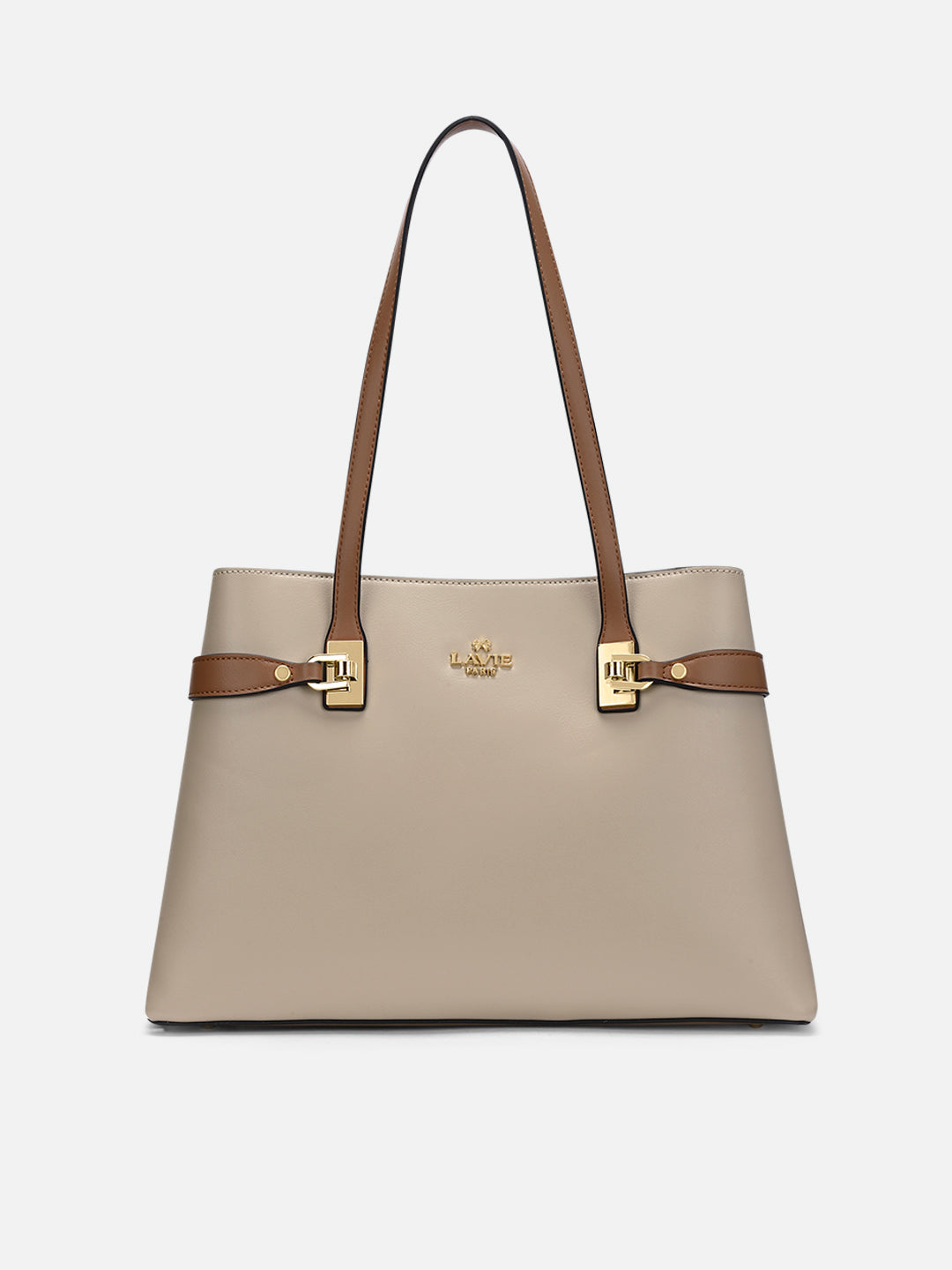 Camelia 3 Compartment Large Satchel Bag Beige