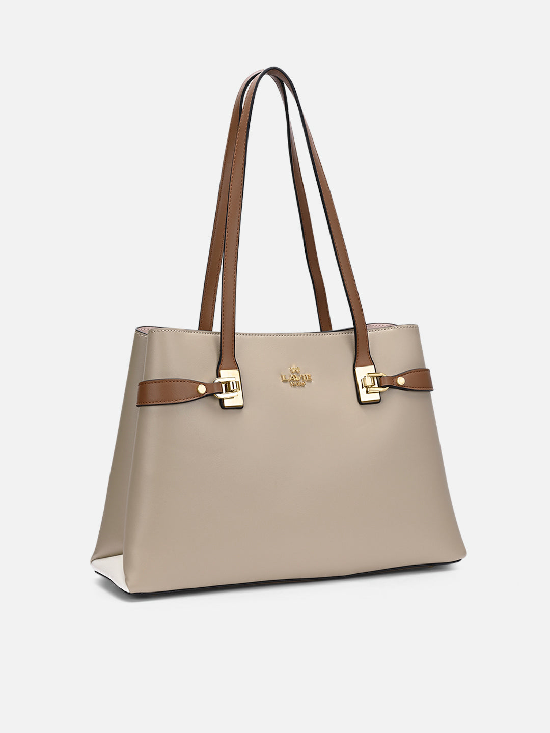 Camelia 3 Compartment Large Satchel Bag Beige