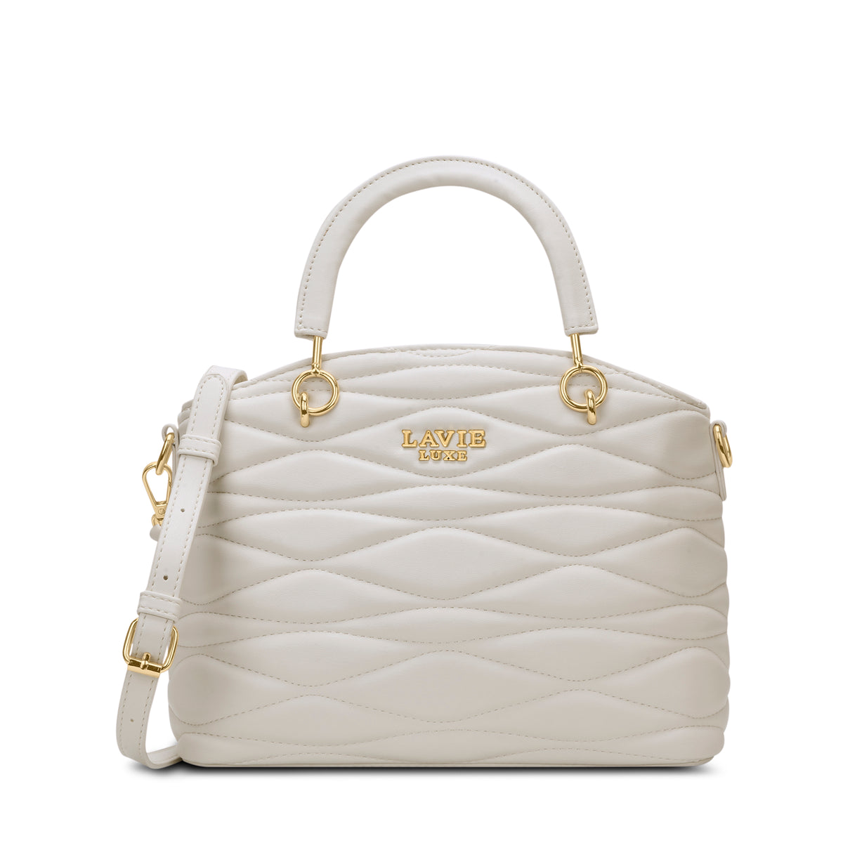 Lucie Quilted Small Satchel Bag Off White
