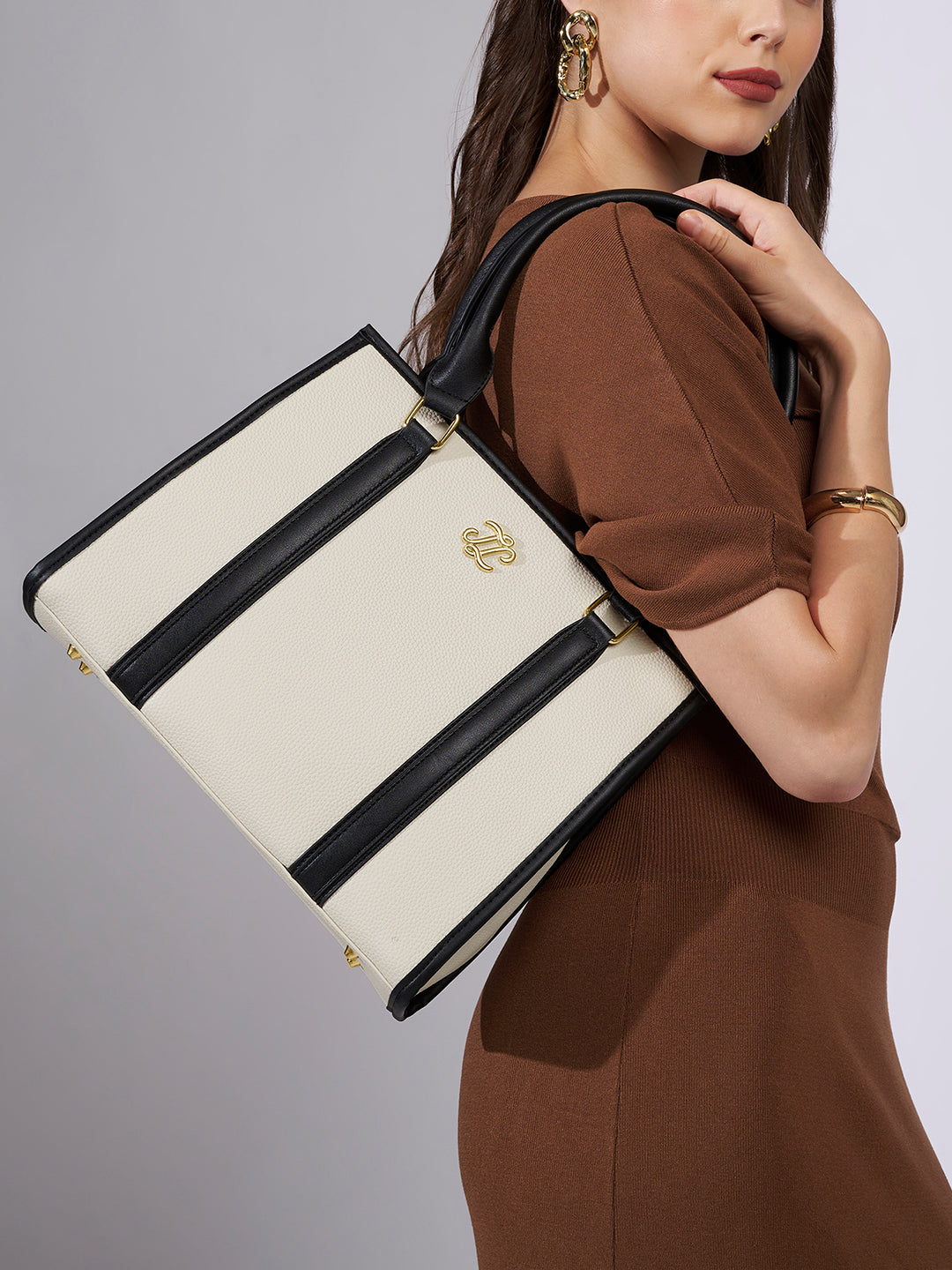 Winslet Medium Box Satchel Bag Ladies Handbag Off White / Black