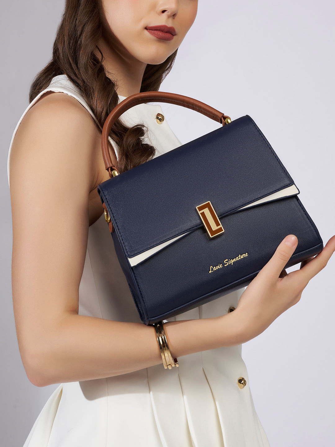 Winston Flap Satchel Bag Ladies Handbag Navy