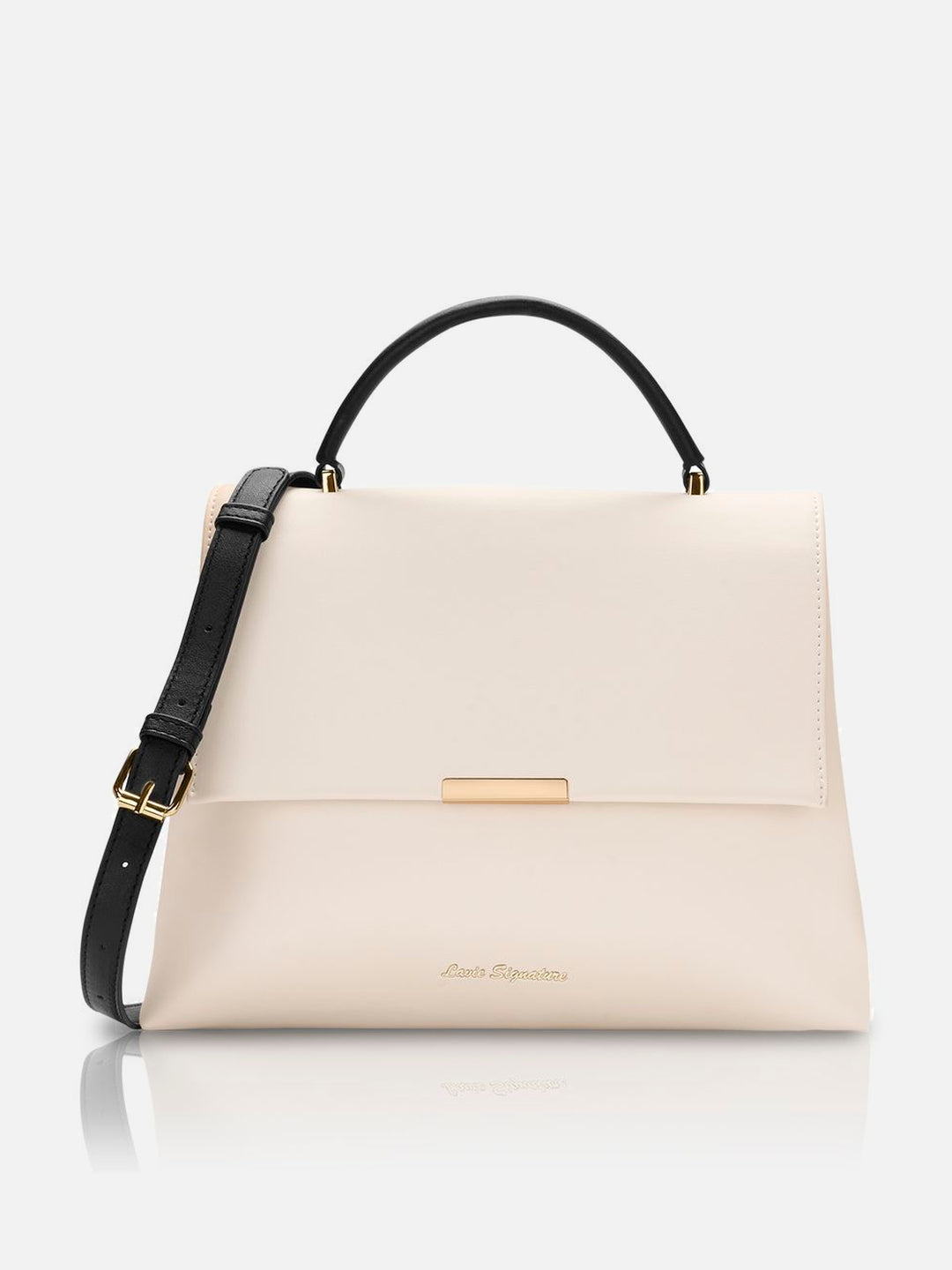 Aspen 2 Compartment Flap Ladies Medium Off White & Black Satchel Bag