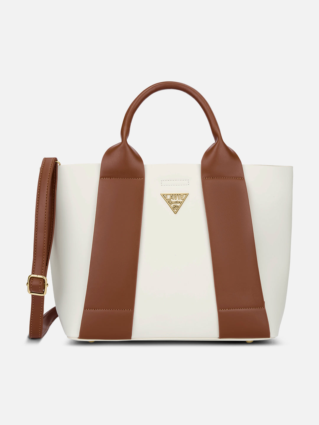 Savannah 3 Compartment Large Off White & Tan Tote Bag