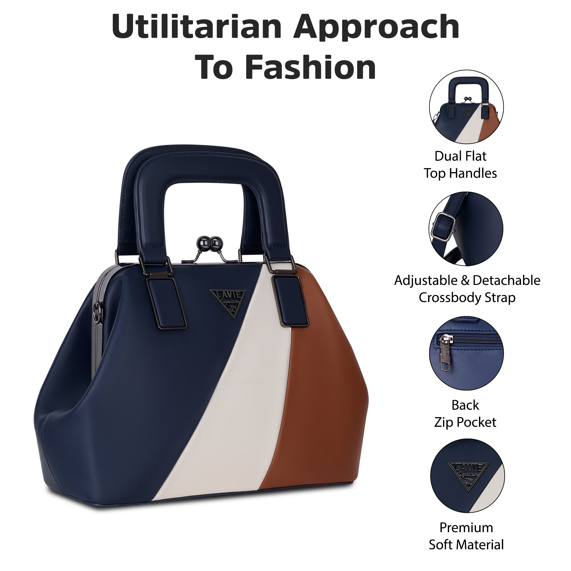 Macon Large Frame Bag Navy/Tan