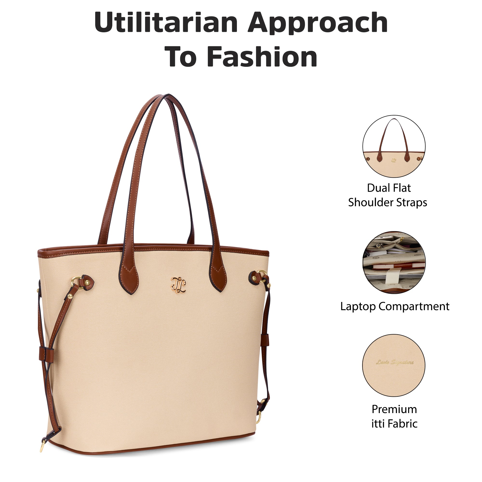 Canva Laptop Tote Bag Off White/Tan